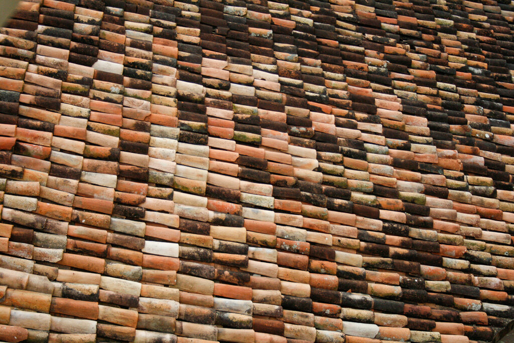 Ceramic tiles on rooftop in Galle. Sri Lanka