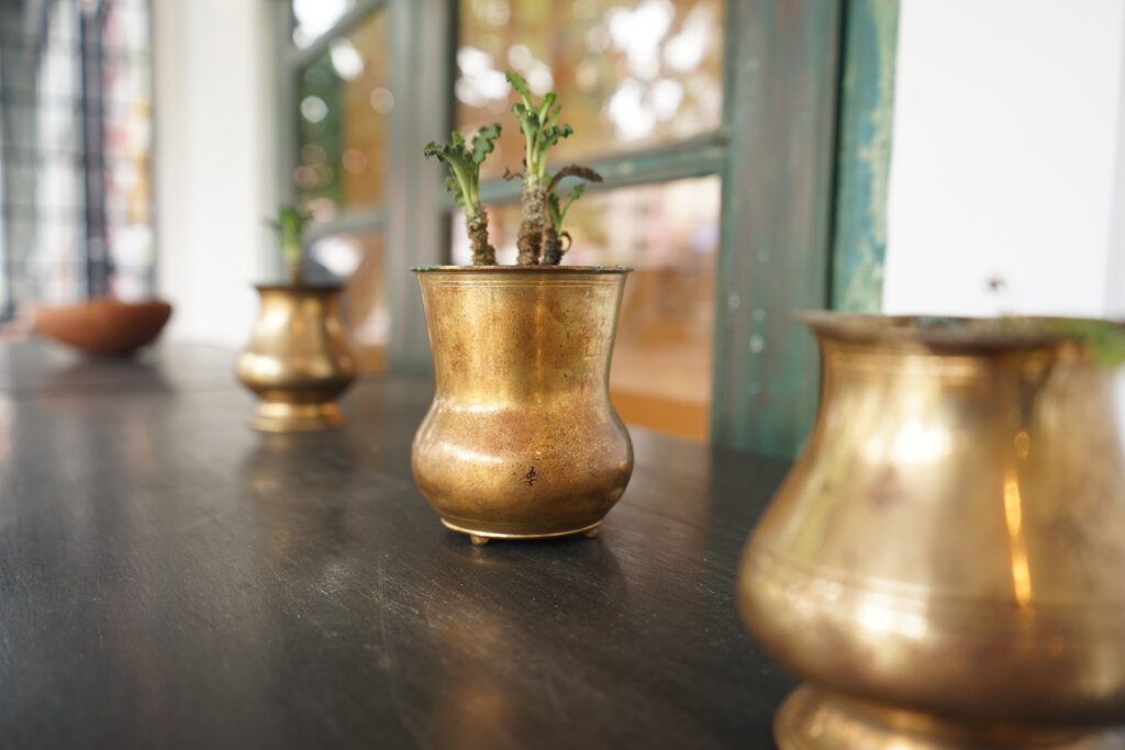 Contemporary version of traditional brass bowls found in Colombo cafe