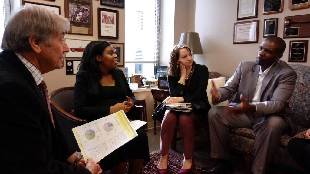 Advocates from Voices for Virginia's Children, Connecting Hearts, Greater Richmond SCAN, foster care alumni and CASA of Central Virginia are pictured with Delegate Ingram, on the Appropriations Committee, which will be considering the Bill.