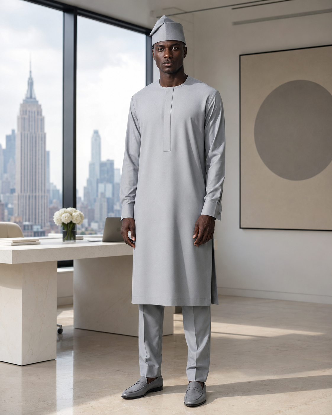  HOT DAYS. LONG HOURS. Office form, cut from cooling cotton.    THE KAFTAN   