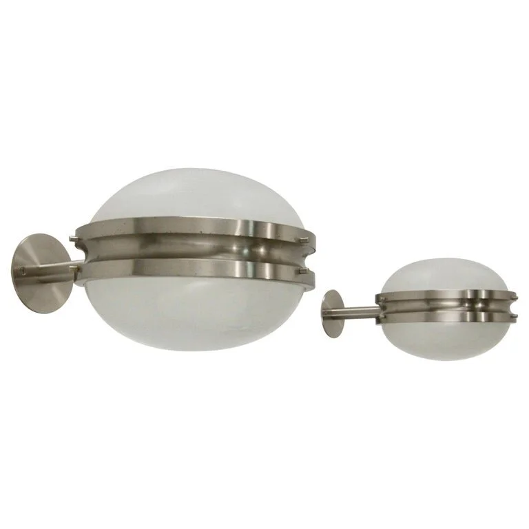 Large Sergio Mazza Sconces in Satin Nickel