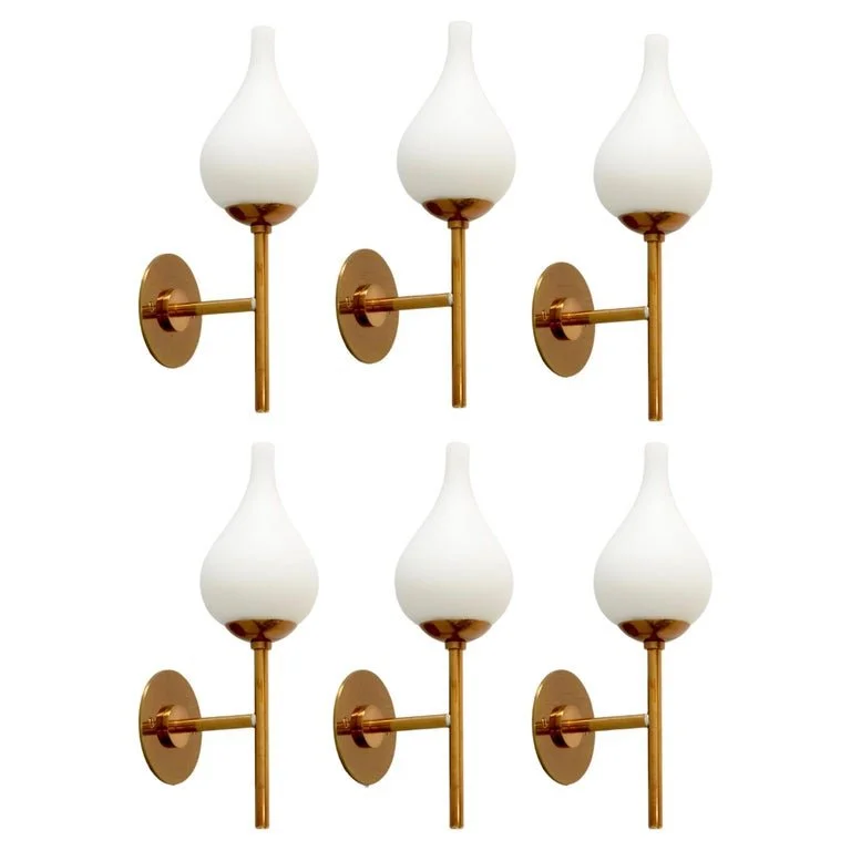 Italian Mid Century Brass and Glass Sconces