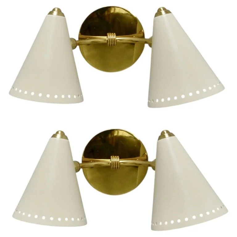 Pair of Double Shade Italian Adjustable Sconces