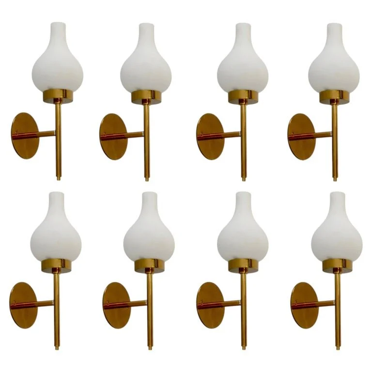 Italian Mid Century Brass and Glass Sconces