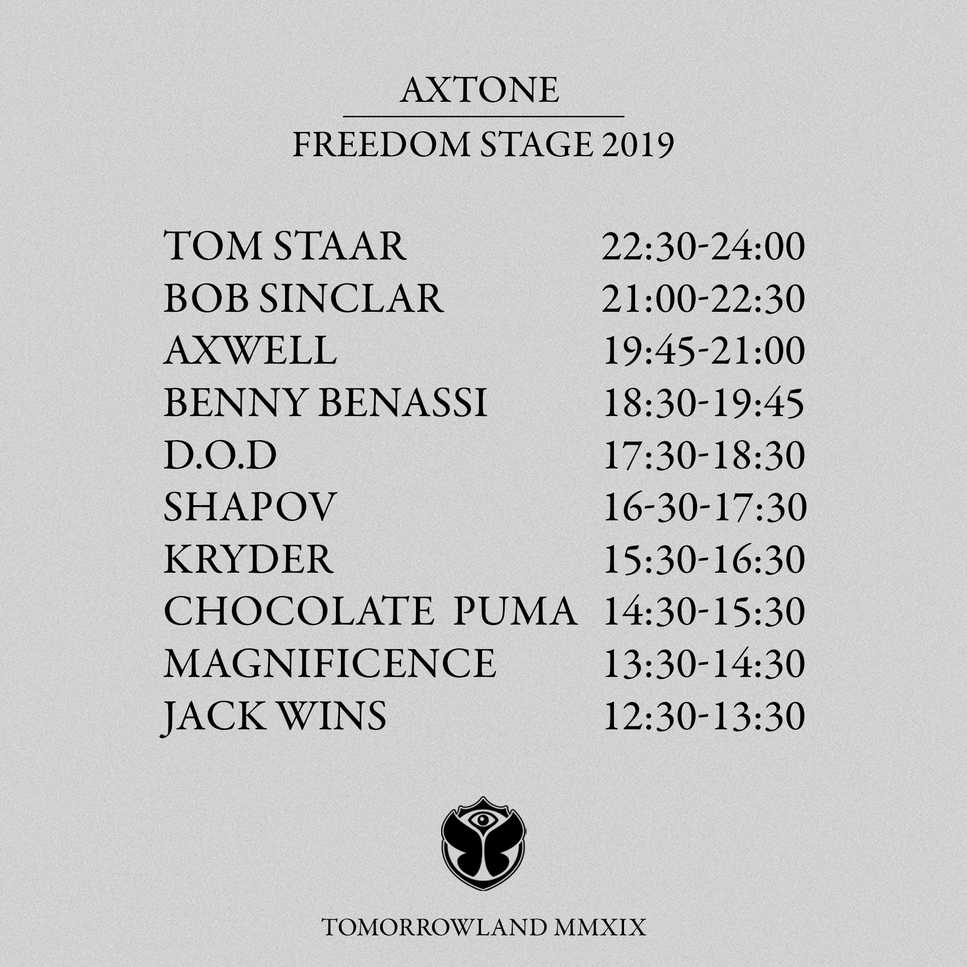 Tomorrowland 2019 Set Times