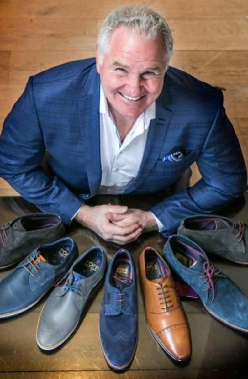 Brent Pope with a sample of his shoe collection form his luxury brand, Instagram, @popecreatedbybrent @popeapparel #brentpope&nbsp;