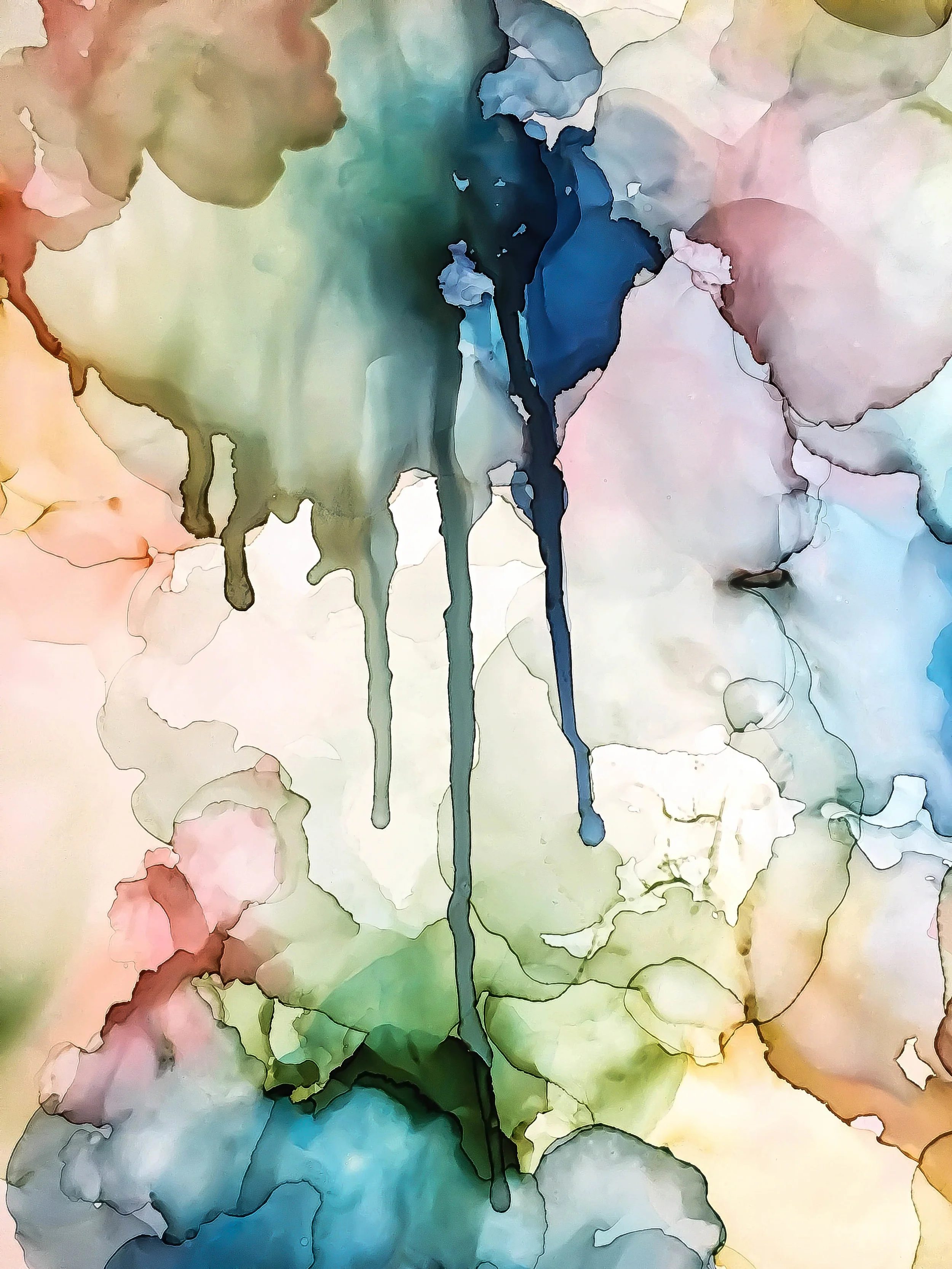 detail of balancing act mixed media alcohol ink abstract art by north carolina artist amanda moody