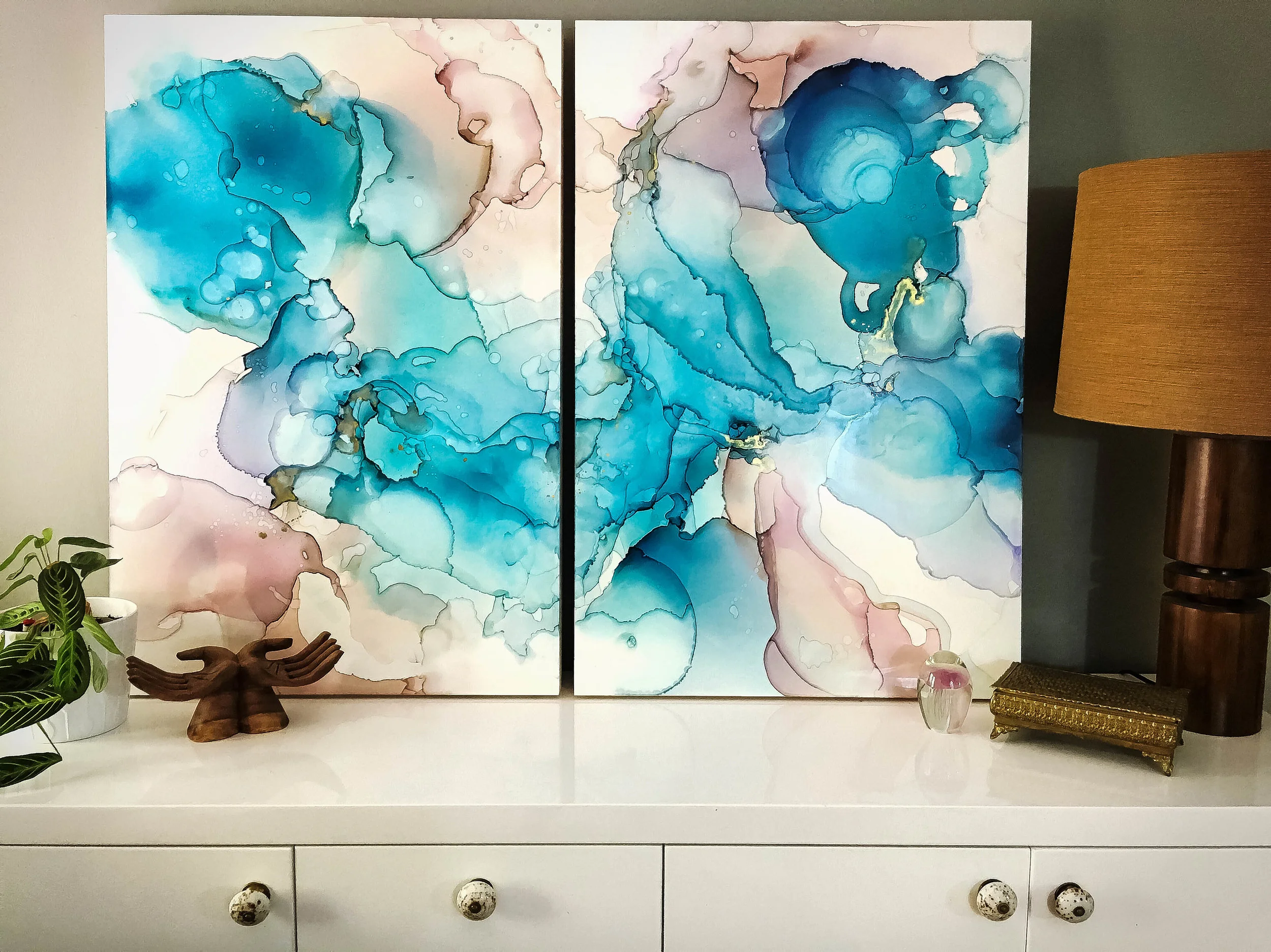 detail of reservoir mixed media abstract art by north carolina artist amanda moody