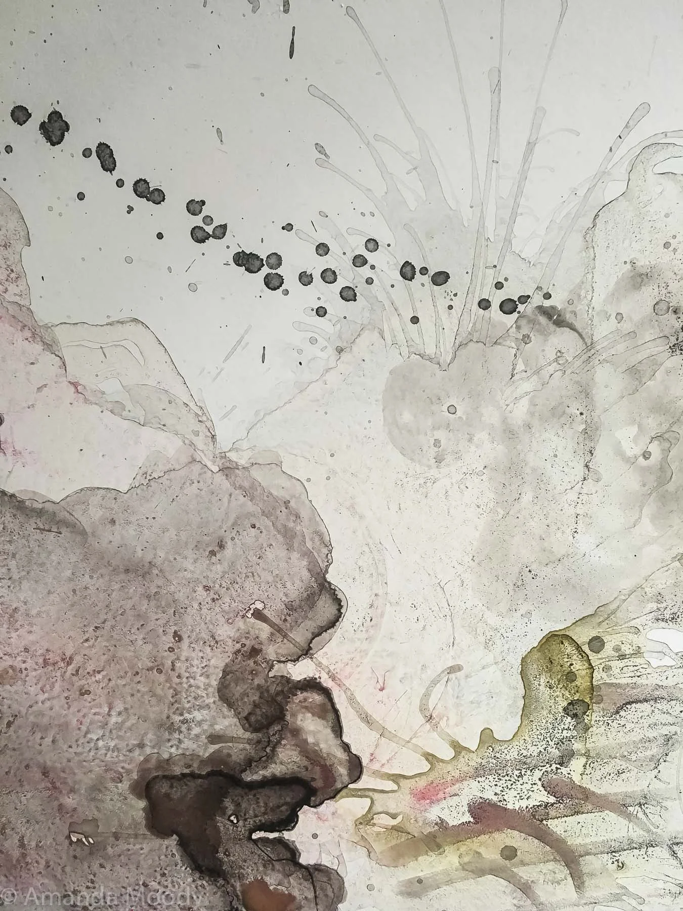 detail of rabbit run mixed media abstract art by NC artist Amanda Moody