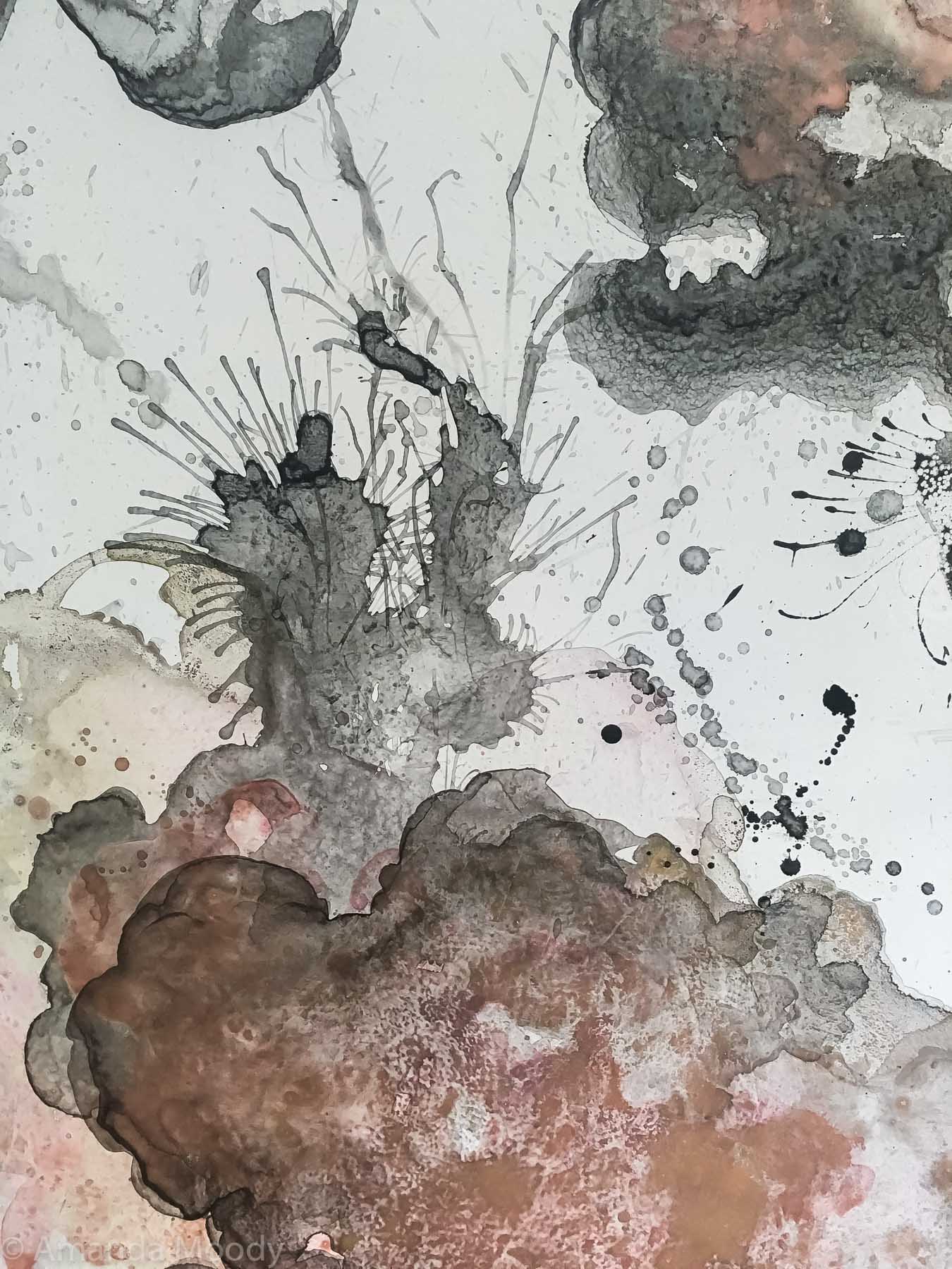 detail of rabbit run mixed media abstract art by NC artist Amanda Moody