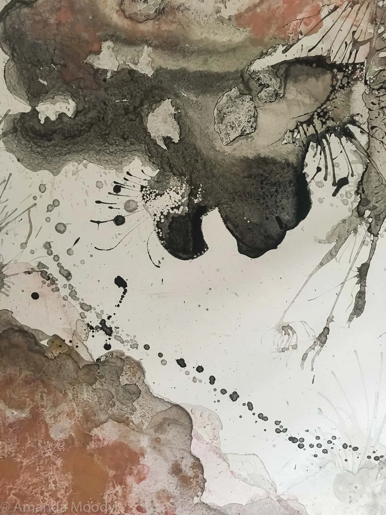 detail of rabbit run mixed media abstract art by NC artist Amanda Moody