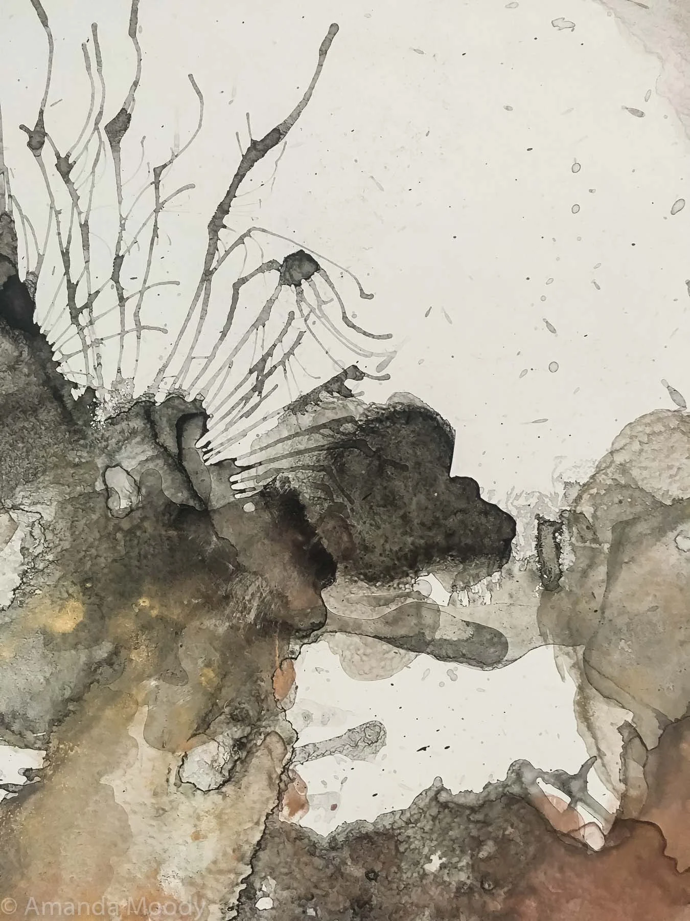 detail of rabbit run mixed media abstract art by NC artist Amanda Moody