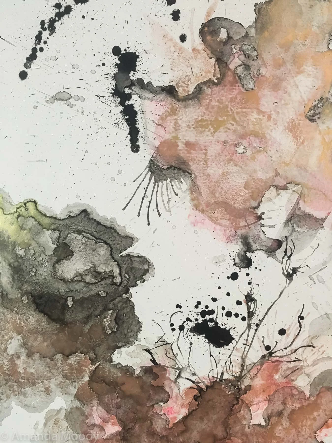detail of rabbit run mixed media abstract art by NC artist Amanda Moody