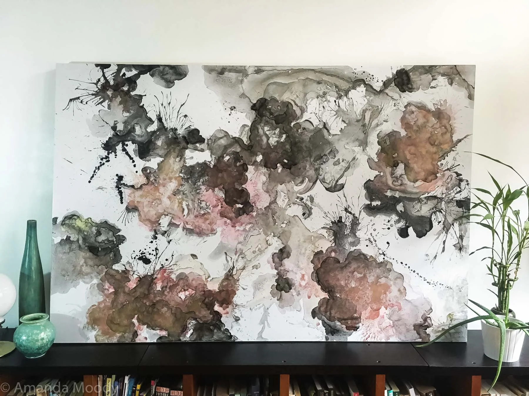 detail of rabbit run mixed media abstract art by NC artist Amanda Moody