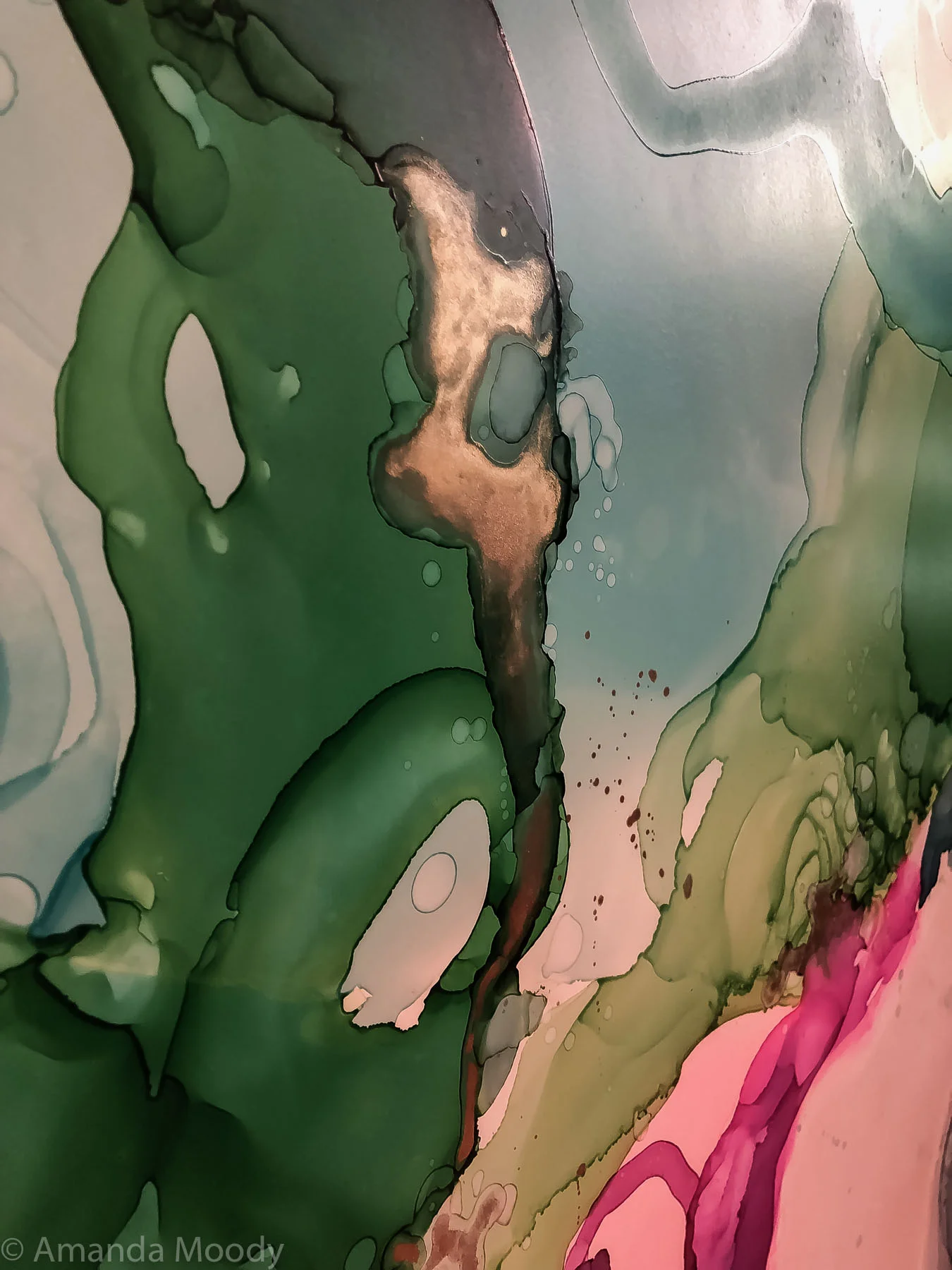 detail of hummingbird abstract art by NC artist Amanda Moody