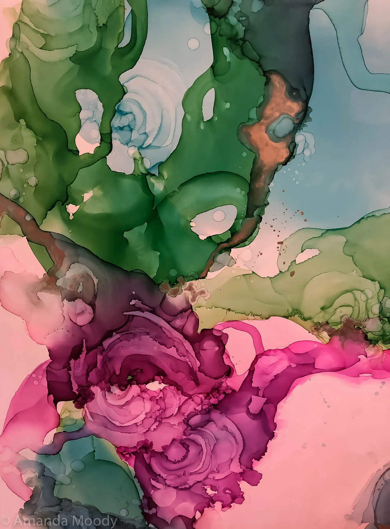 detail of hummingbird abstract art by NC artist Amanda Moody
