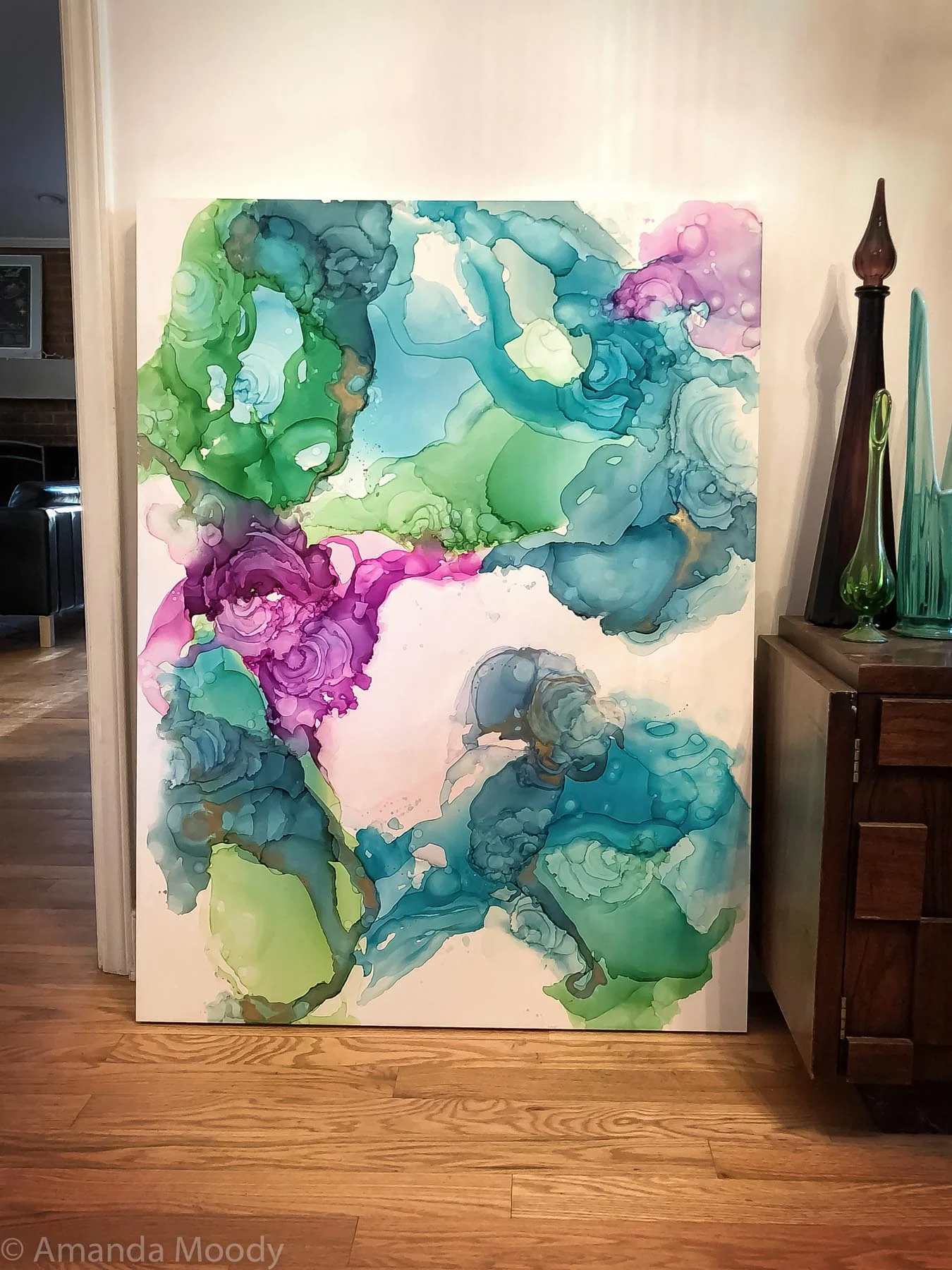 detail of hummingbird abstract art by NC artist Amanda Moody