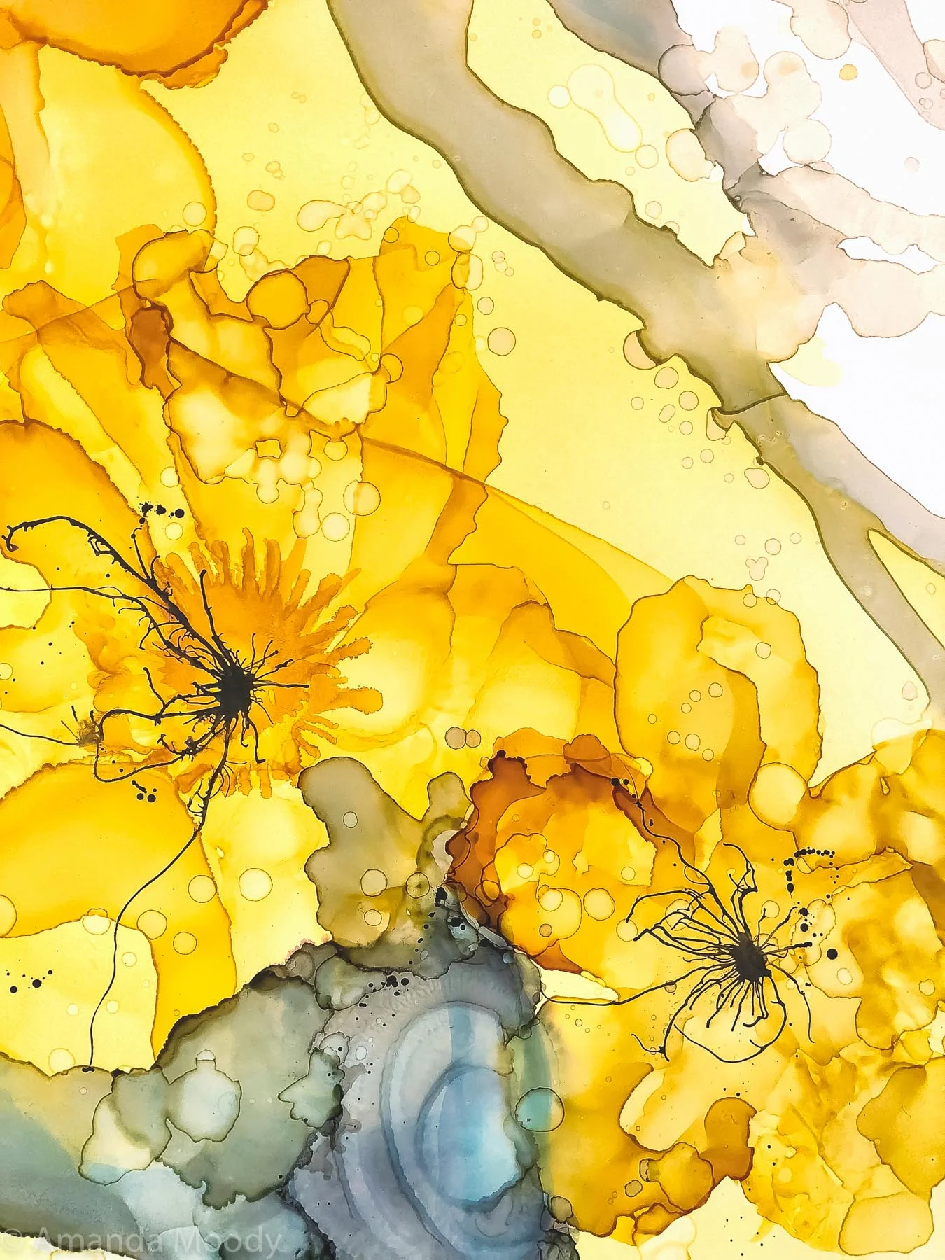 detail of gypsy moth mixed media abstract art by north carolina artist amanda moody