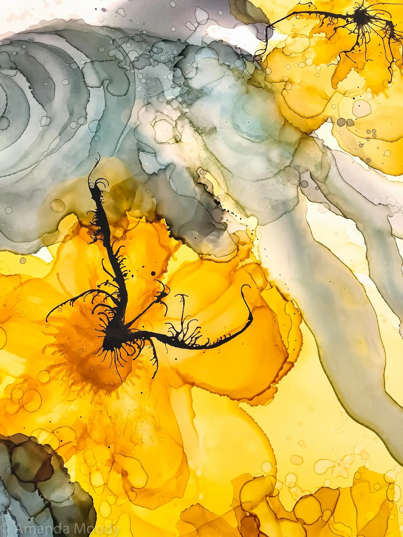 detail of gypsy moth mixed media abstract art by north carolina artist amanda moody