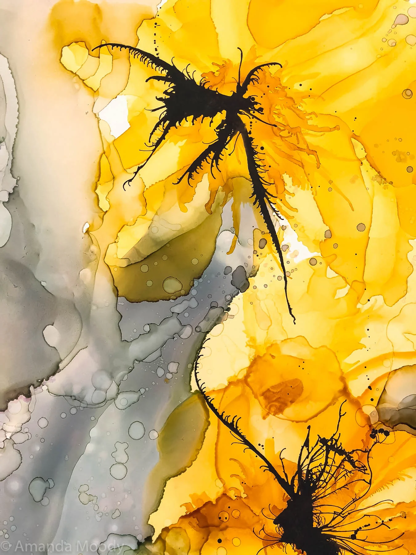 detail of gypsy moth mixed media abstract art by north carolina artist amanda moody