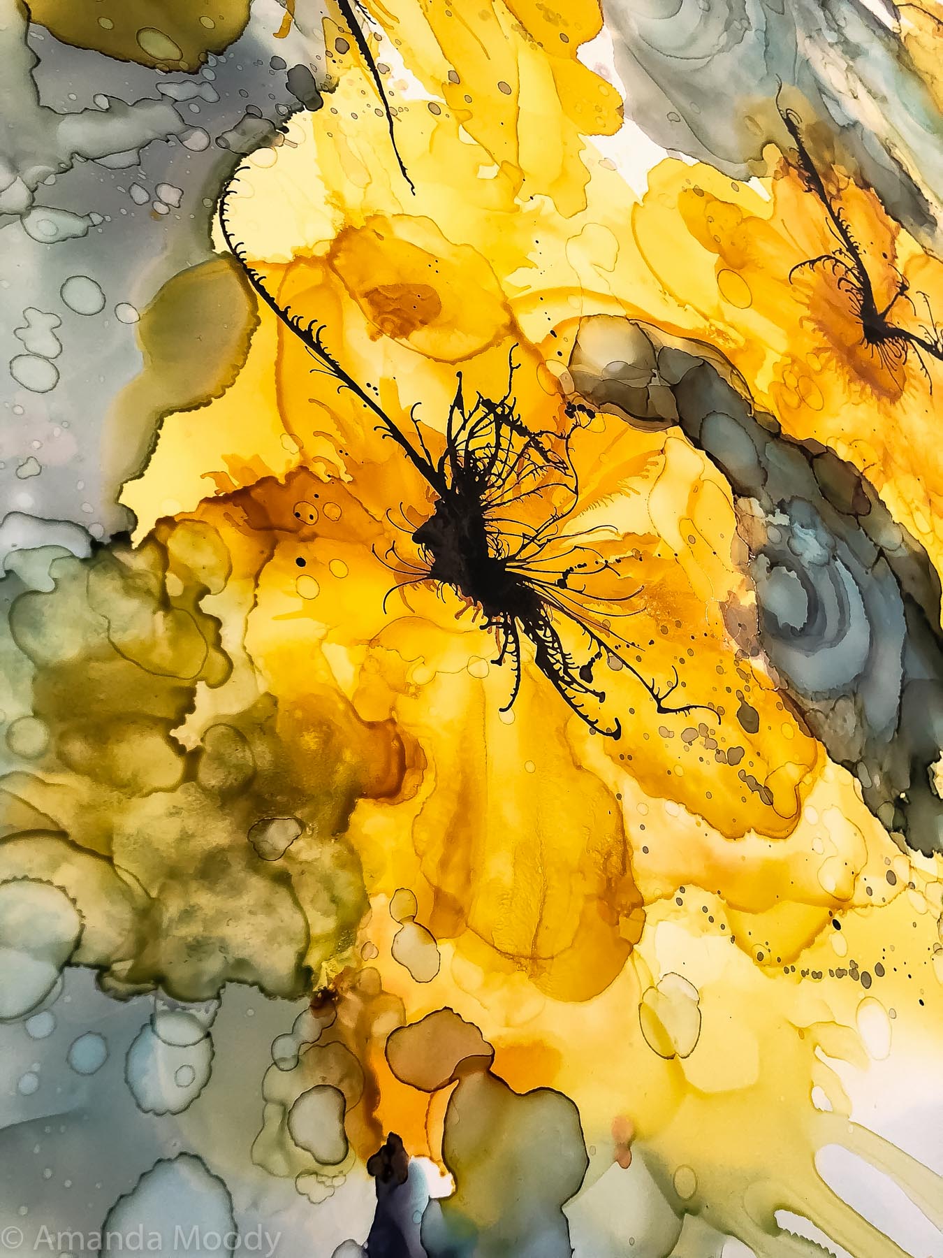 detail of gypsy moth mixed media abstract art by north carolina artist amanda moody