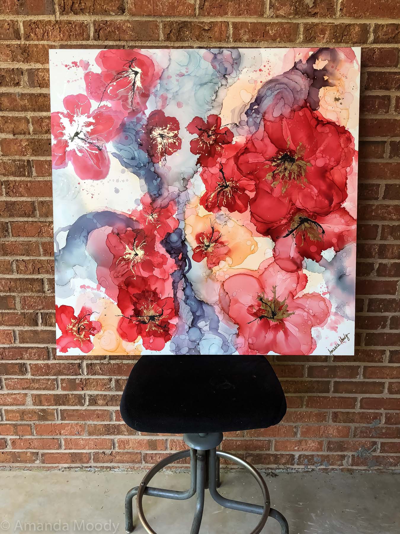 detail of darlin mixed media abstract art by north carolina artist amanda moody