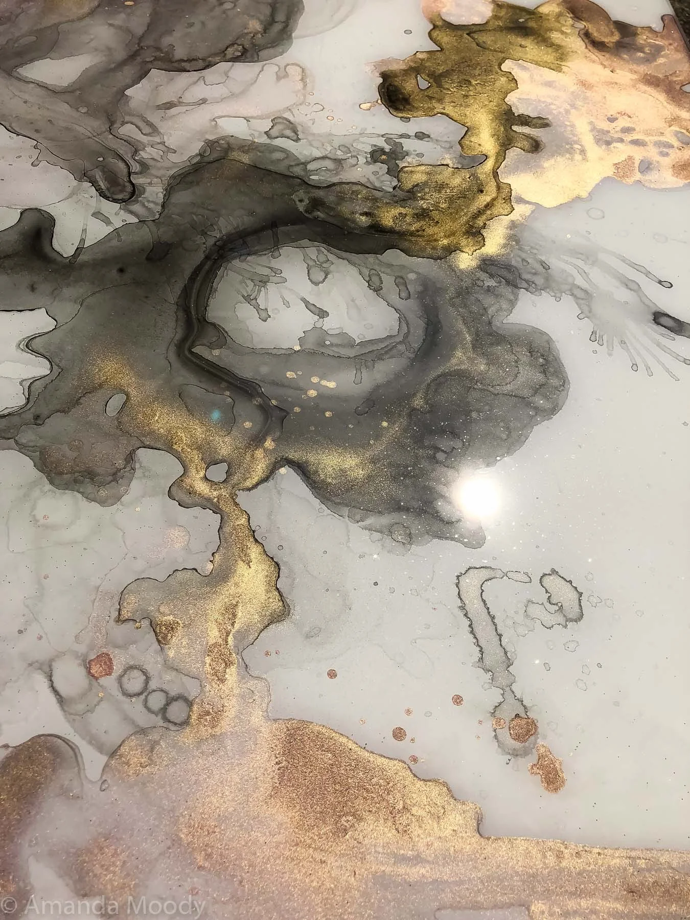 deatil of chrysalis abstract mixed media resin art by north carolina artist amanda moody