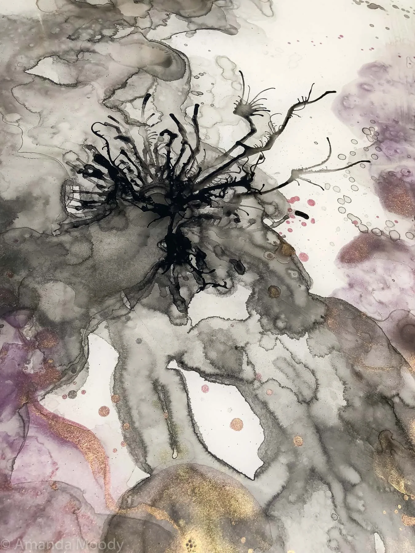 deatil of chrysalis abstract mixed media resin art by north carolina artist amanda moody