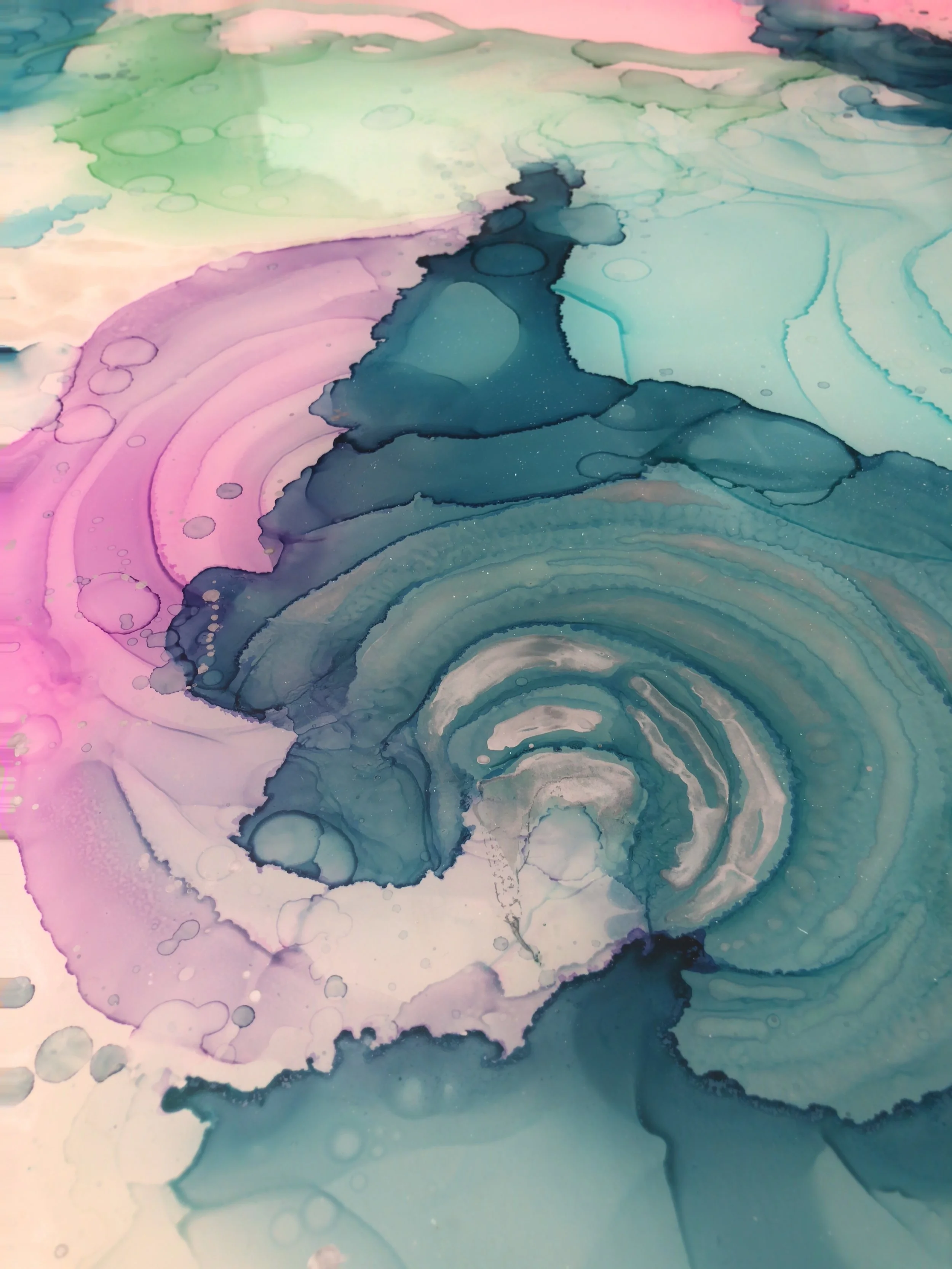 detail of trajectory abstract mixed media resin art by north carolina artist amanda moody