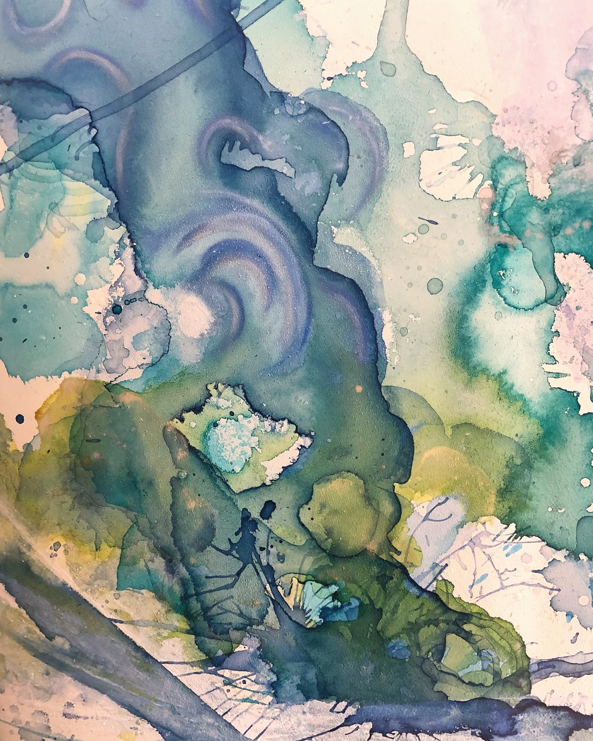 detail of gimme shelter mixed media surfboard art by north carolina abstract artist amanda moody