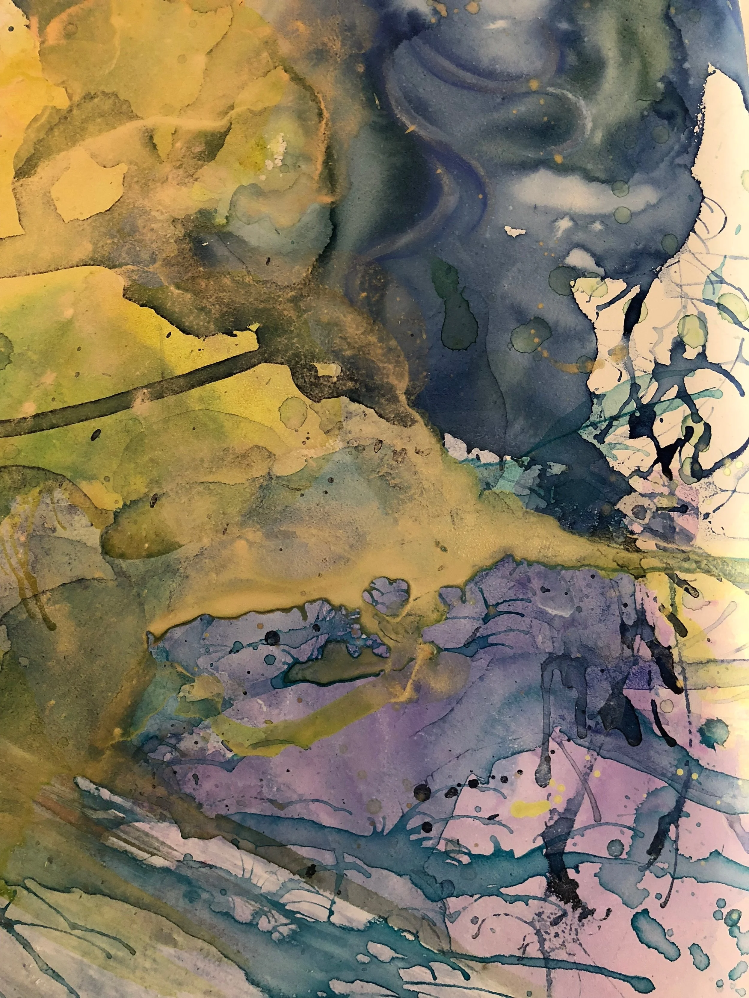 detail of gimme shelter mixed media surfboard art by north carolina abstract artist amanda moody