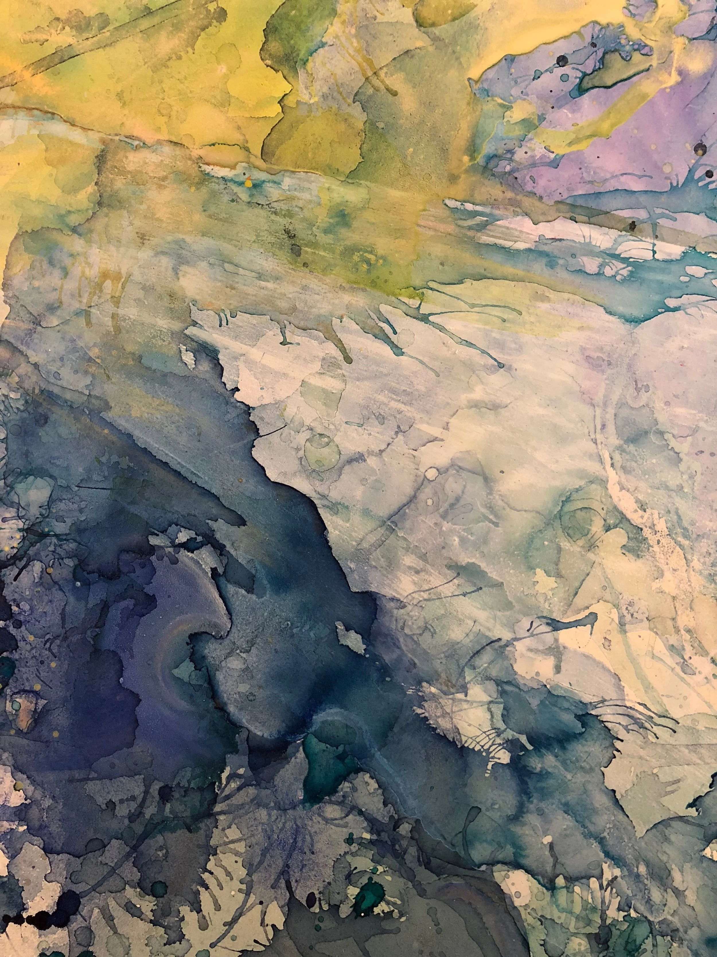 detail of gimme shelter mixed media surfboard art by north carolina abstract artist amanda moody