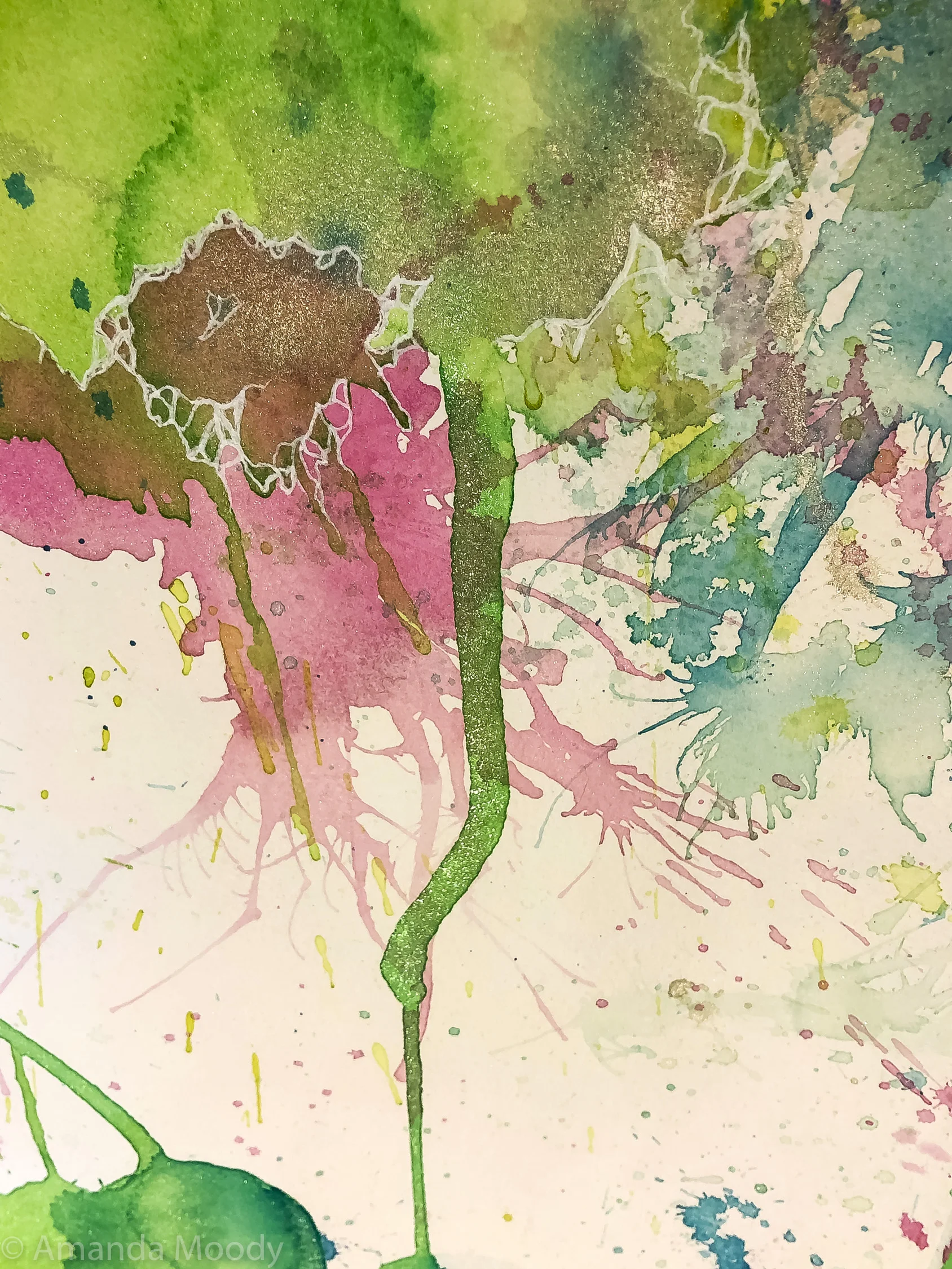 detail of all that glitters mixed media on paper diptych by north carolina abstract artist amanda moody