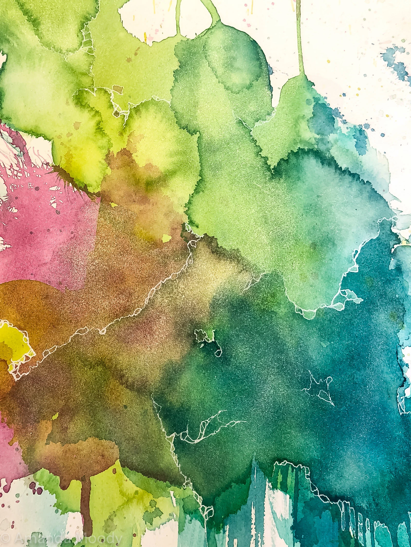 detail of all that glitters mixed media on paper diptych by north carolina abstract artist amanda moody