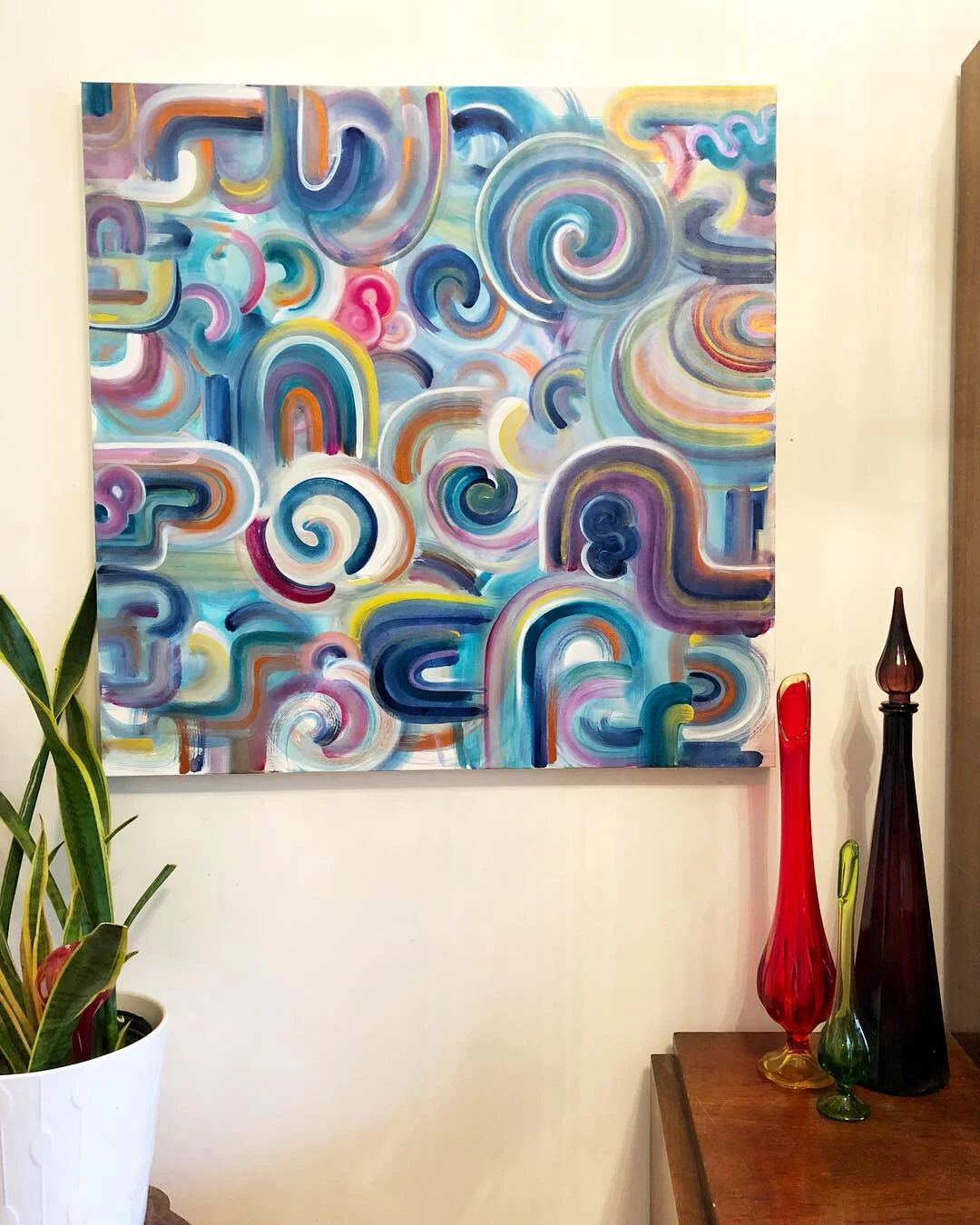 detail of sugar plum mixed media abstract art by north carolina artist amanda moody