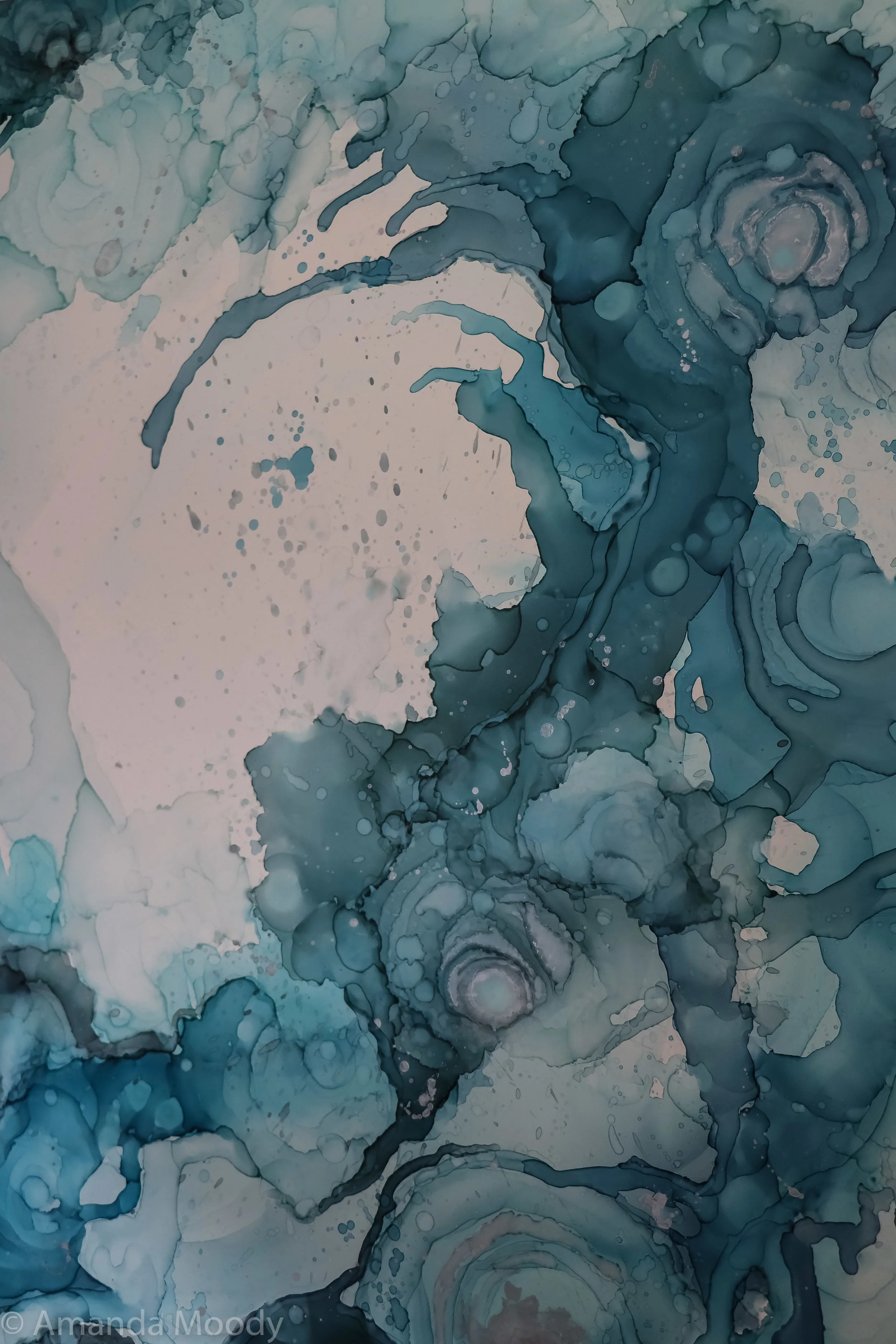 detail of stillwater alcohol ink abstract art by north carolina artist amanda moody