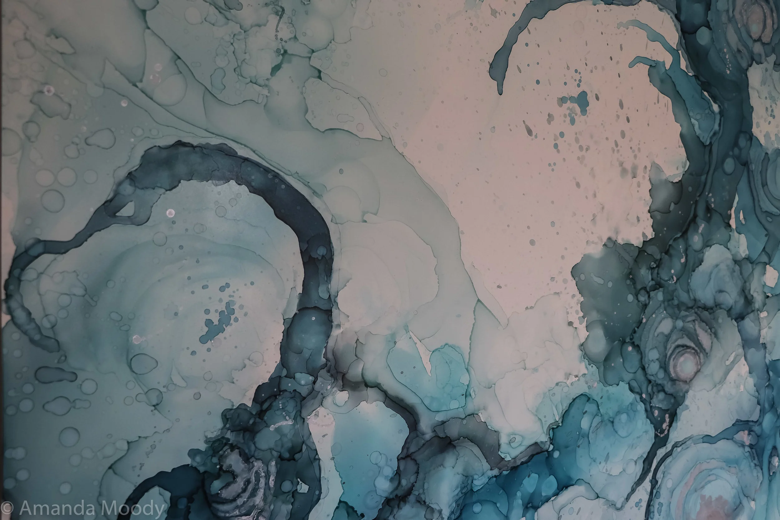 detail of stillwater alcohol ink abstract art by north carolina artist amanda moody