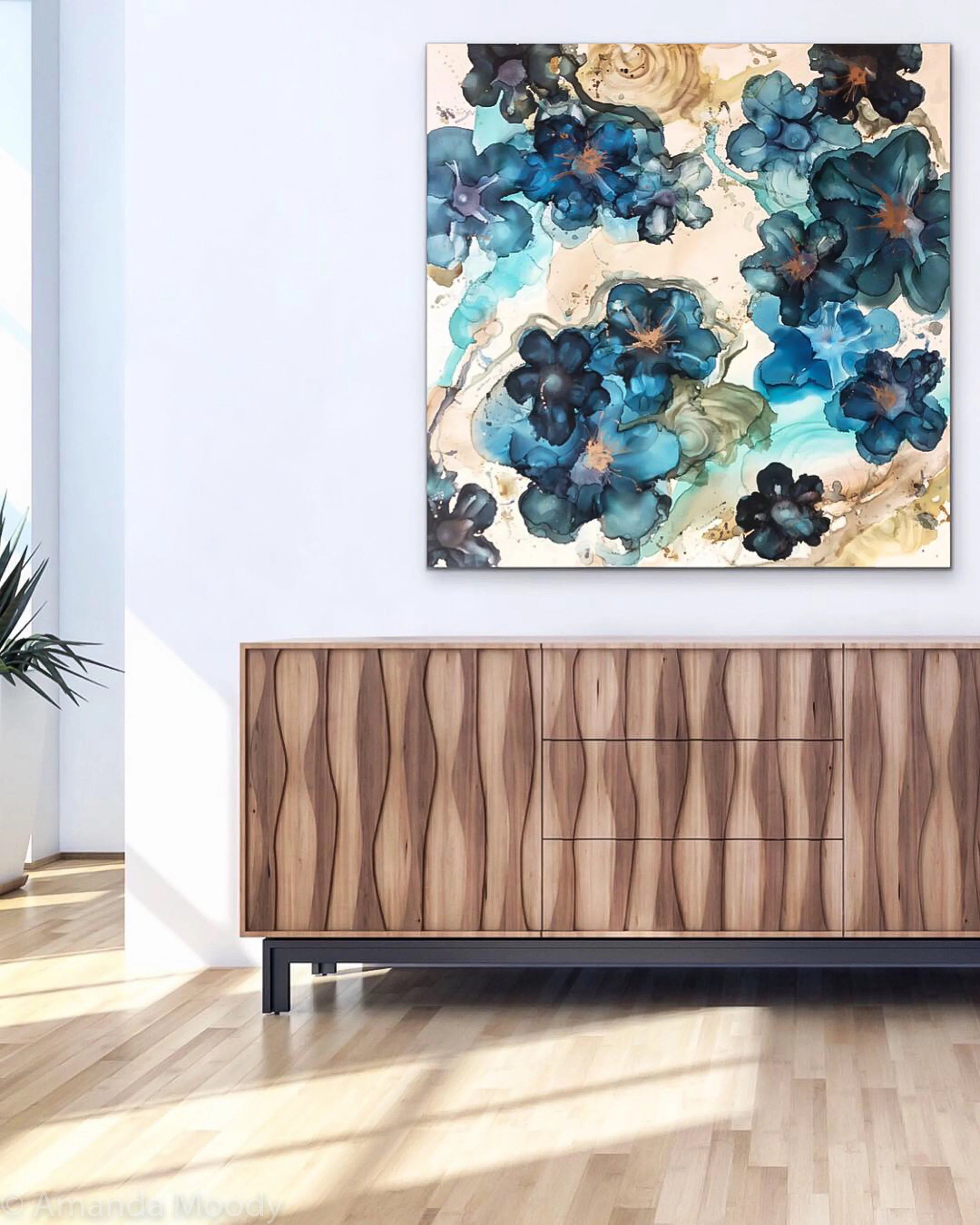 detail of anemone in progress mixed media art by north carolina abstract artist amanda moody