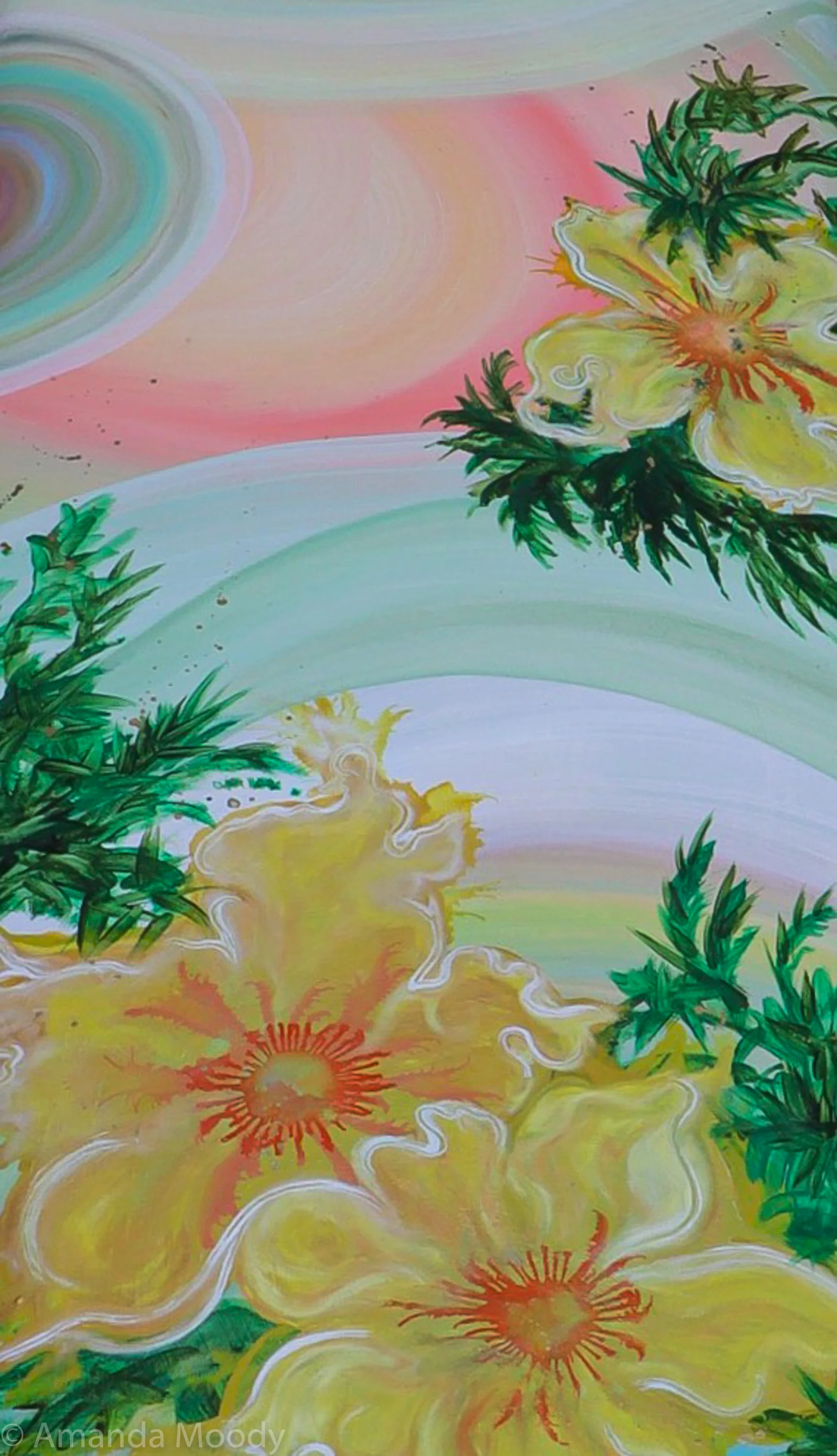 detail of work in progress, arcadia mixed media resin vintage surfboard by north carolina artist amanda moody 