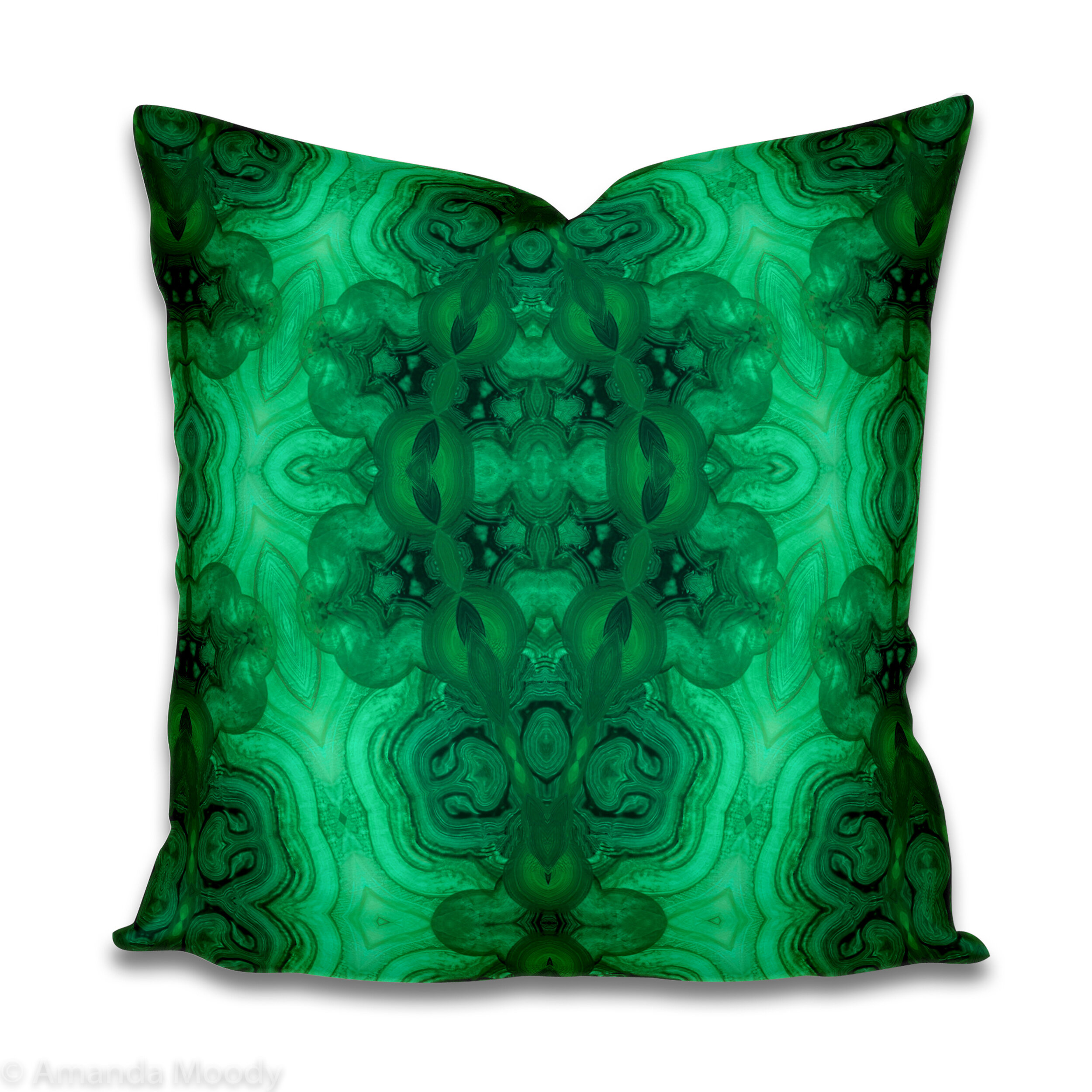 malachite textile pattern on pillow by north carolina abstract artist amanda moody