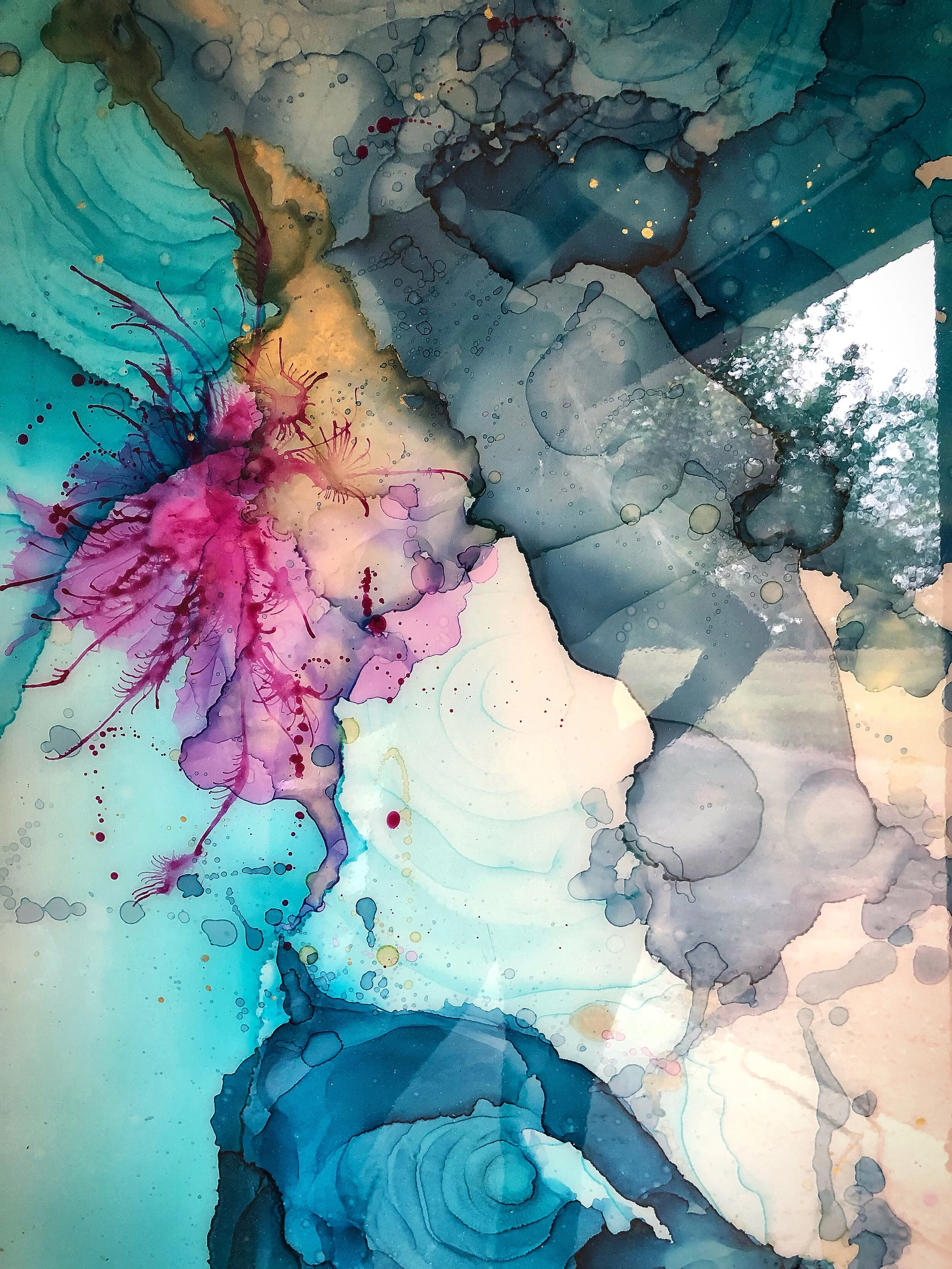 detail of summertime rolls mixed media resin art by north carolina artist amanda moody