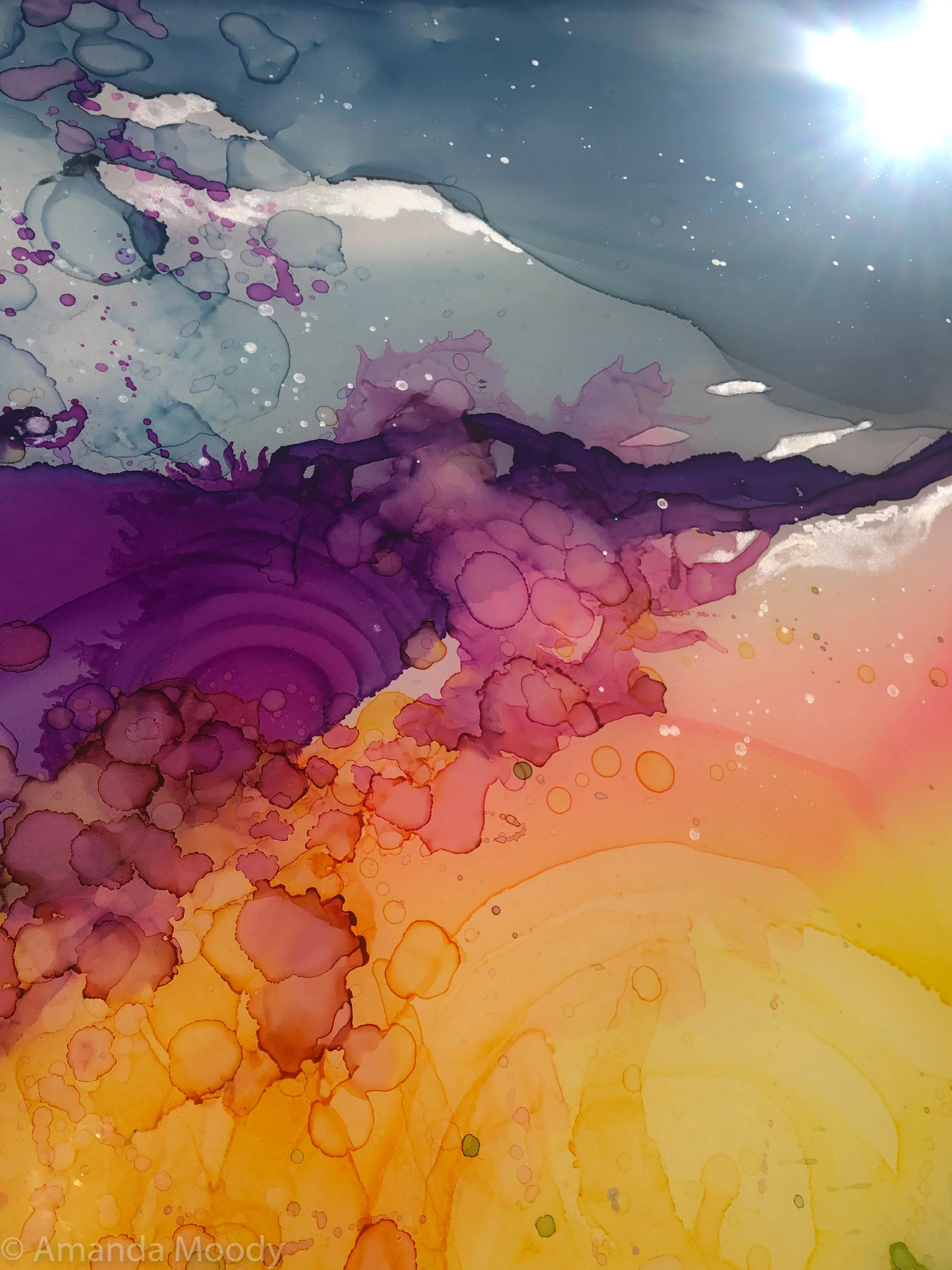 detail of dreamstate mixed media resin on panel by north carolina artist amanda moody