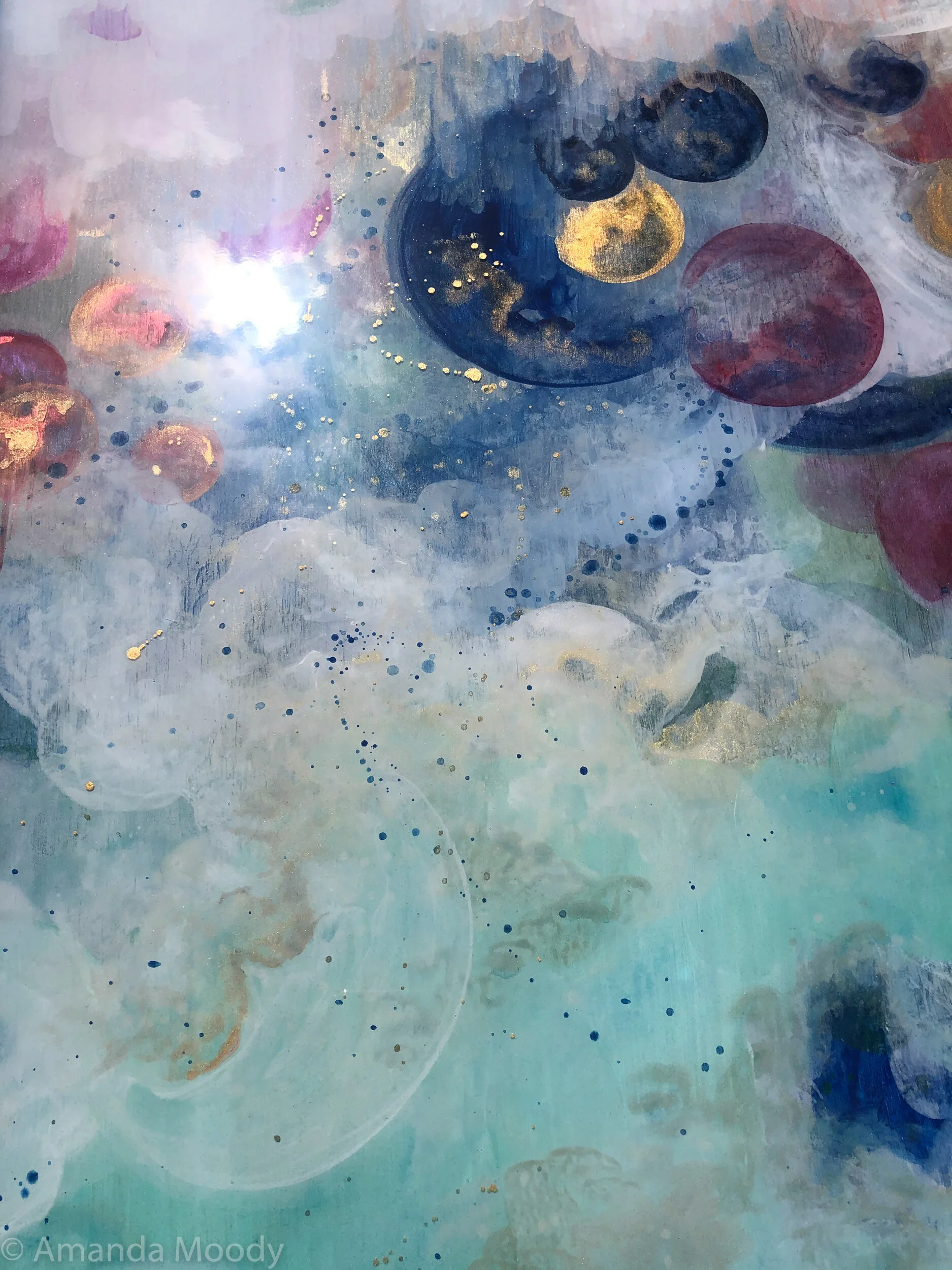 detail of other side resin mixed media diptych by north carolina artist amanda moody
