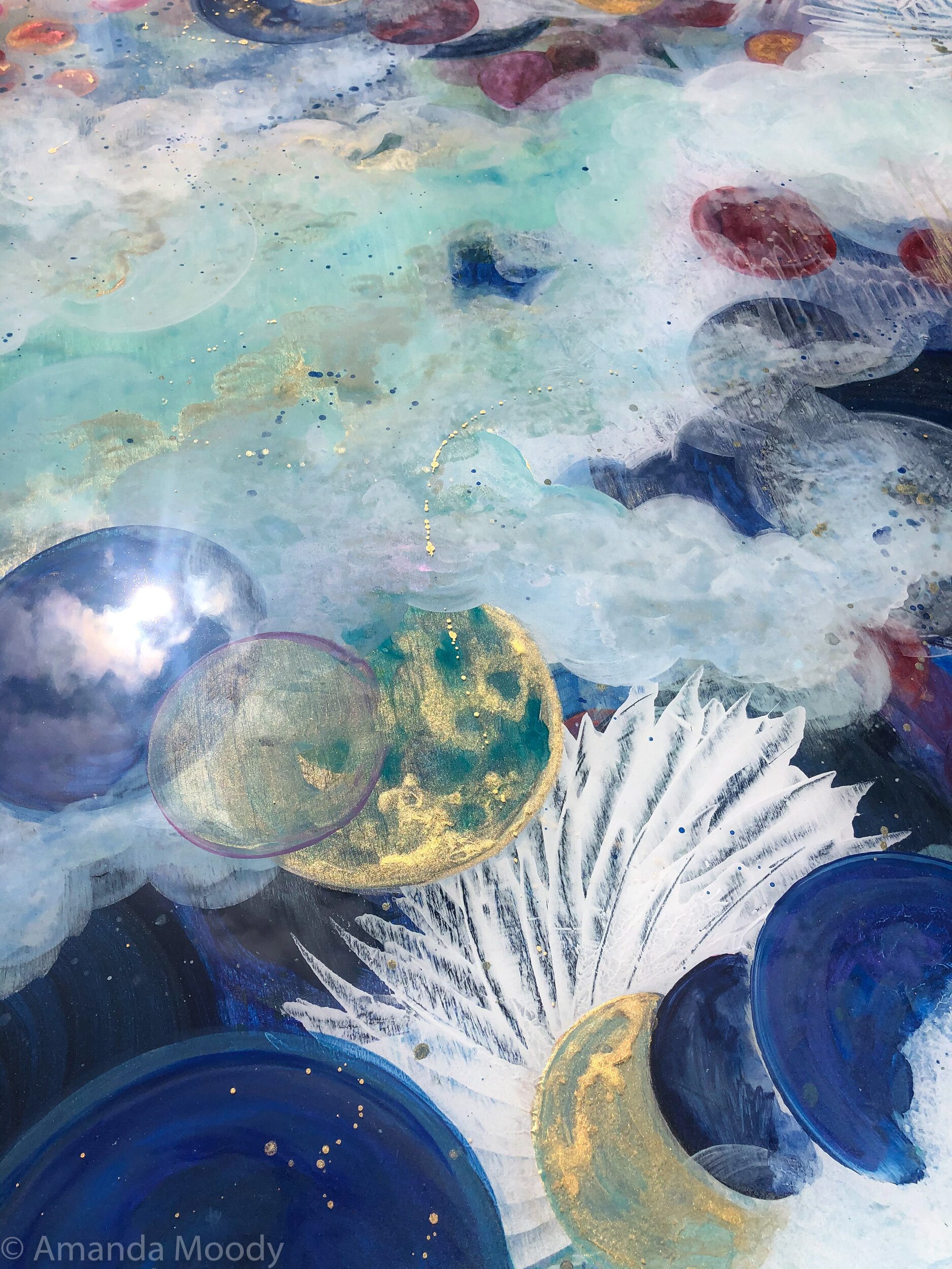 detail of other side resin mixed media diptych by north carolina artist amanda moody