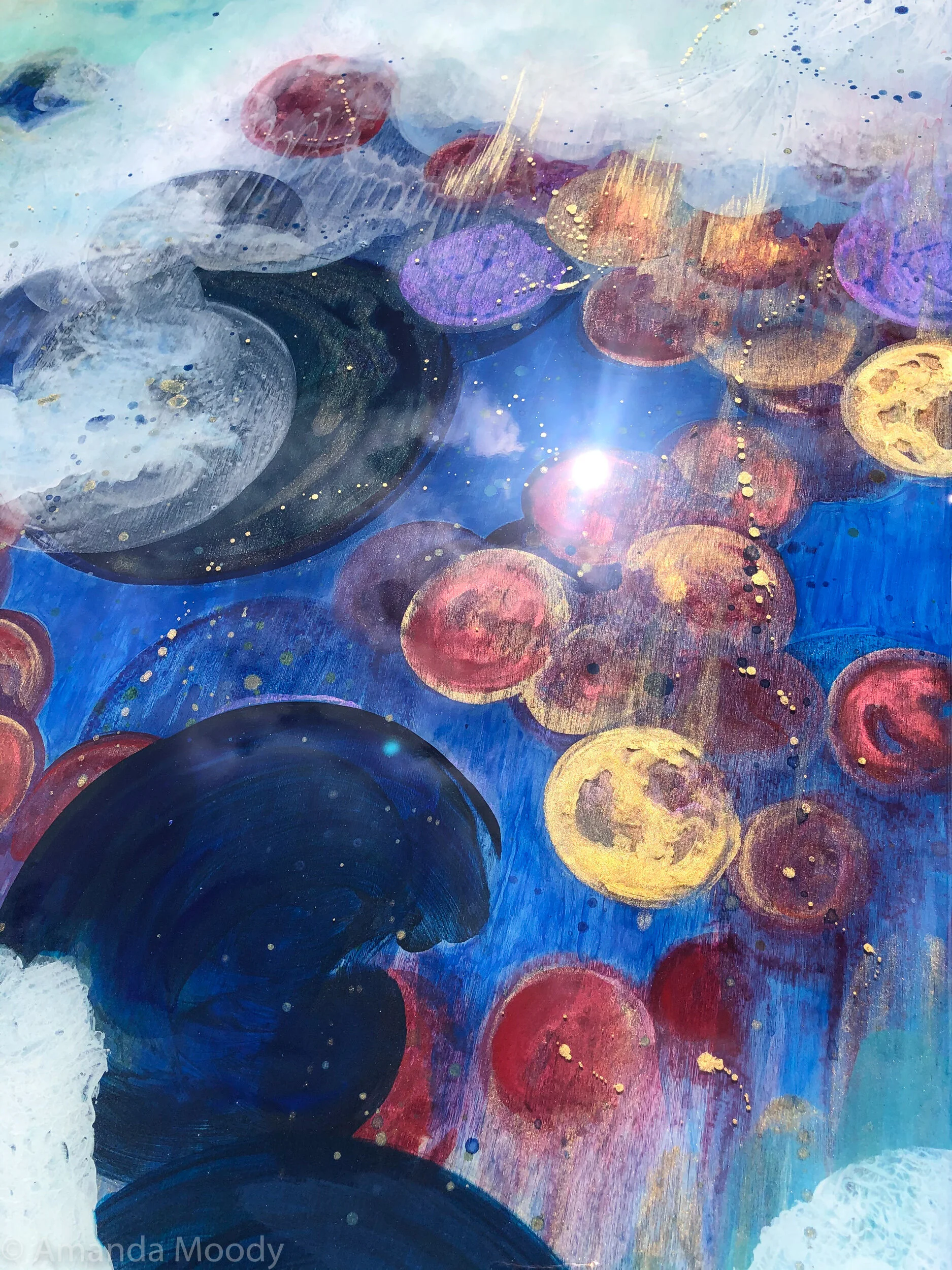 detail of other side resin mixed media diptych by north carolina artist amanda moody