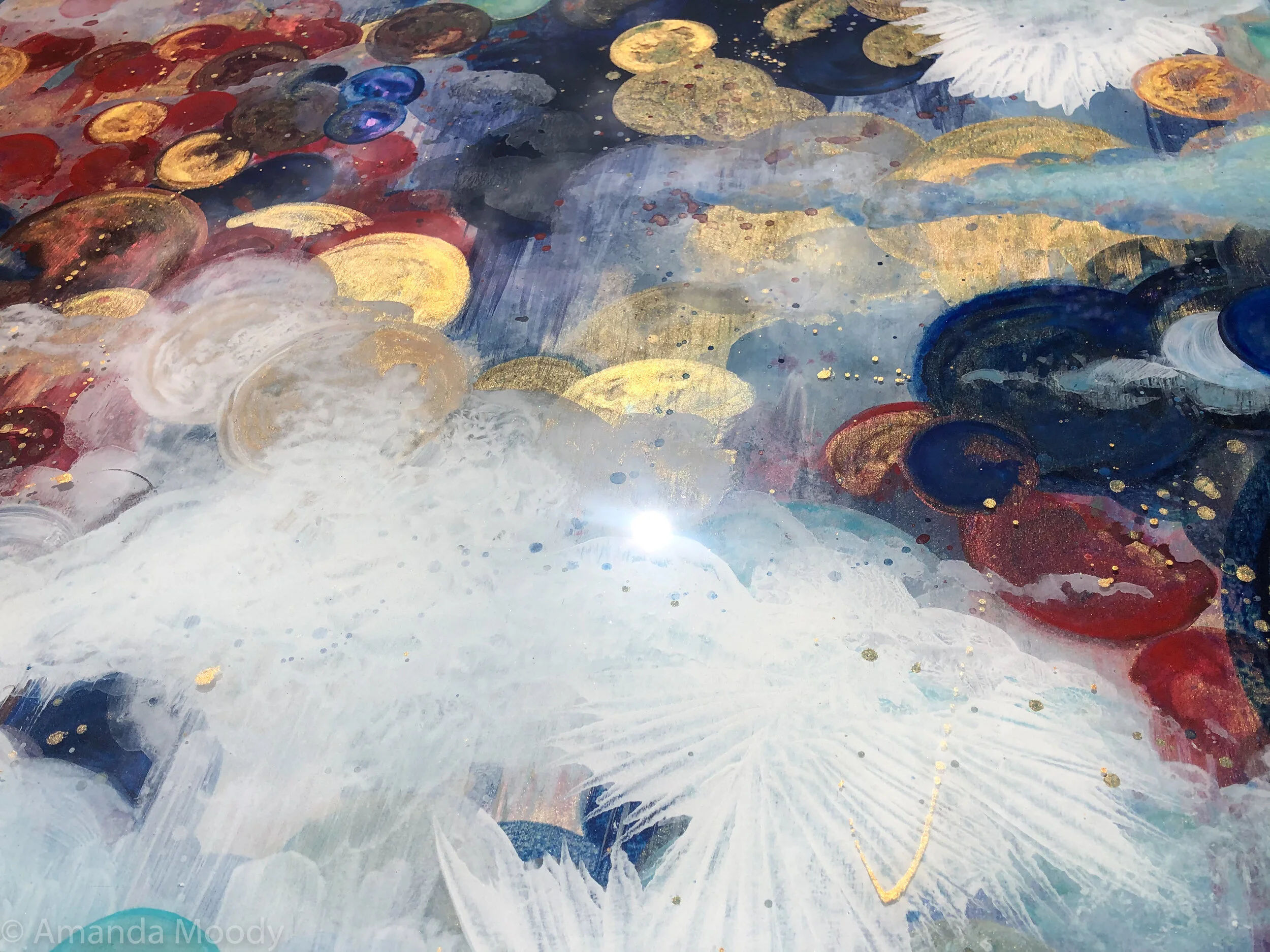 detail of other side resin mixed media diptych by north carolina artist amanda moody