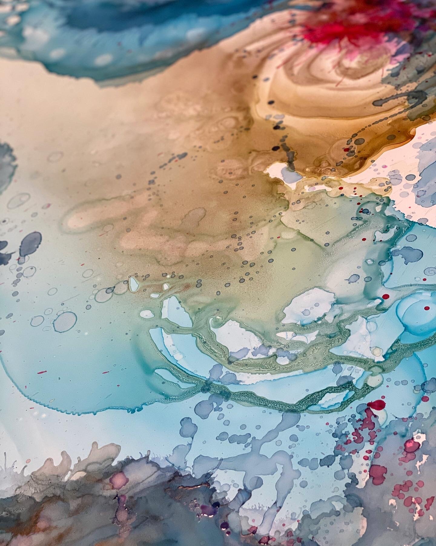 detail of work in progress mixed media and resin on Claybord by North Carolina artist Amanda Moody