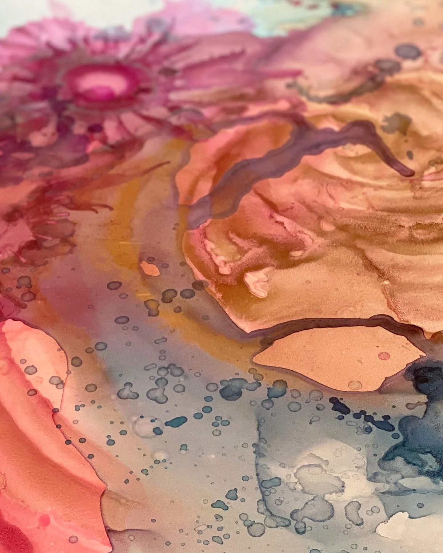detail of work in progress mixed media and resin on Claybord by North Carolina artist Amanda Moody