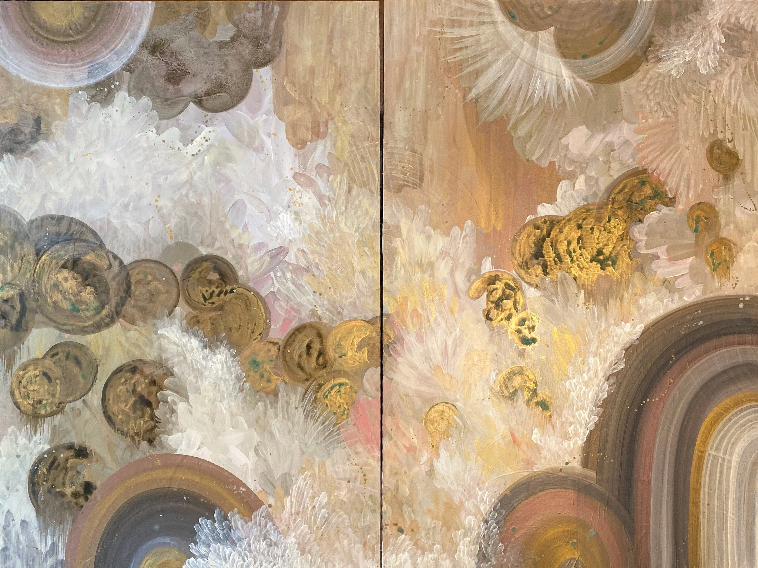 work in progress mixed media diptych by NC artist Amanda Moody