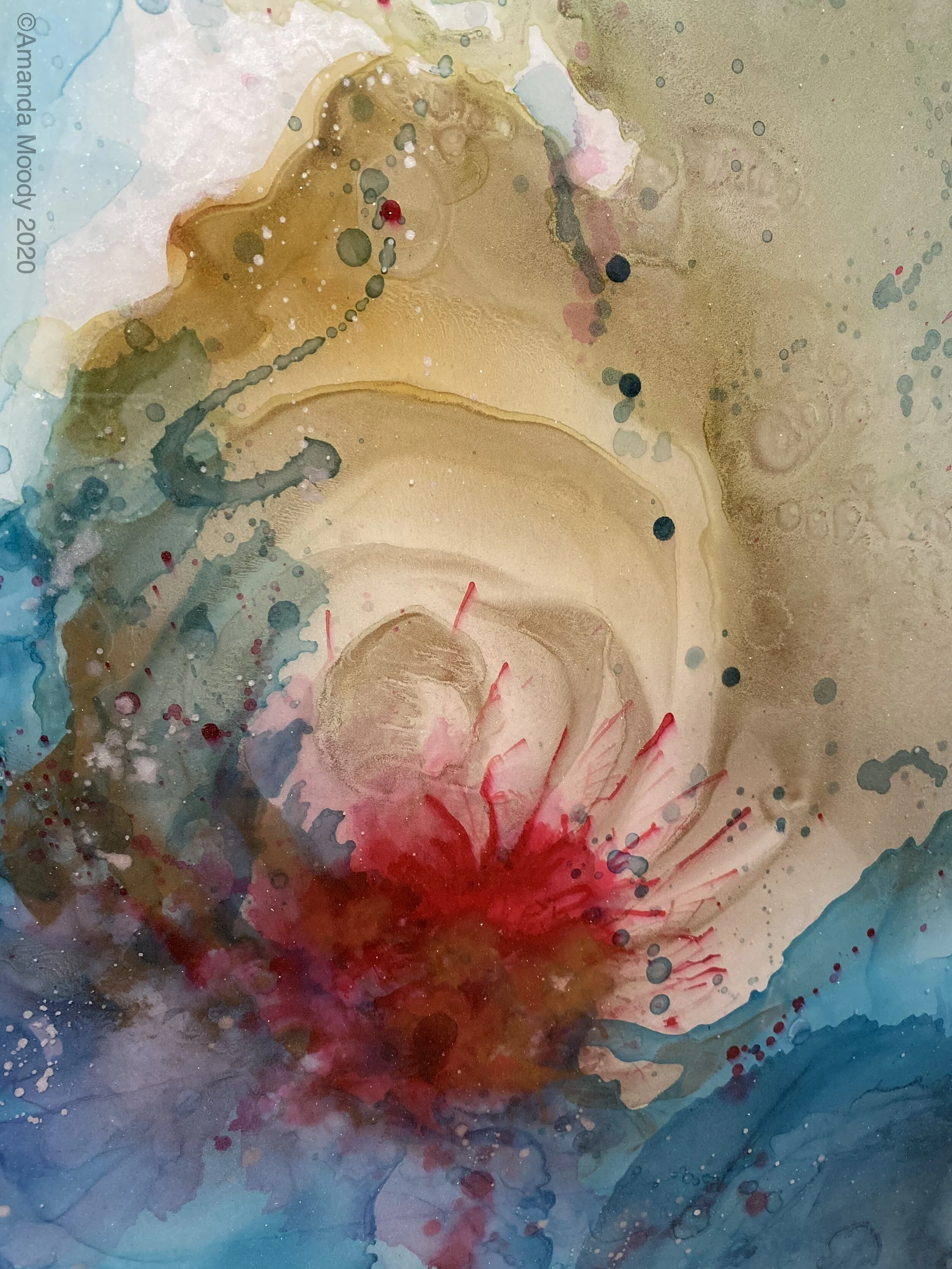 detail of learn by fire mixed media and resin by nc artist amanda moody
